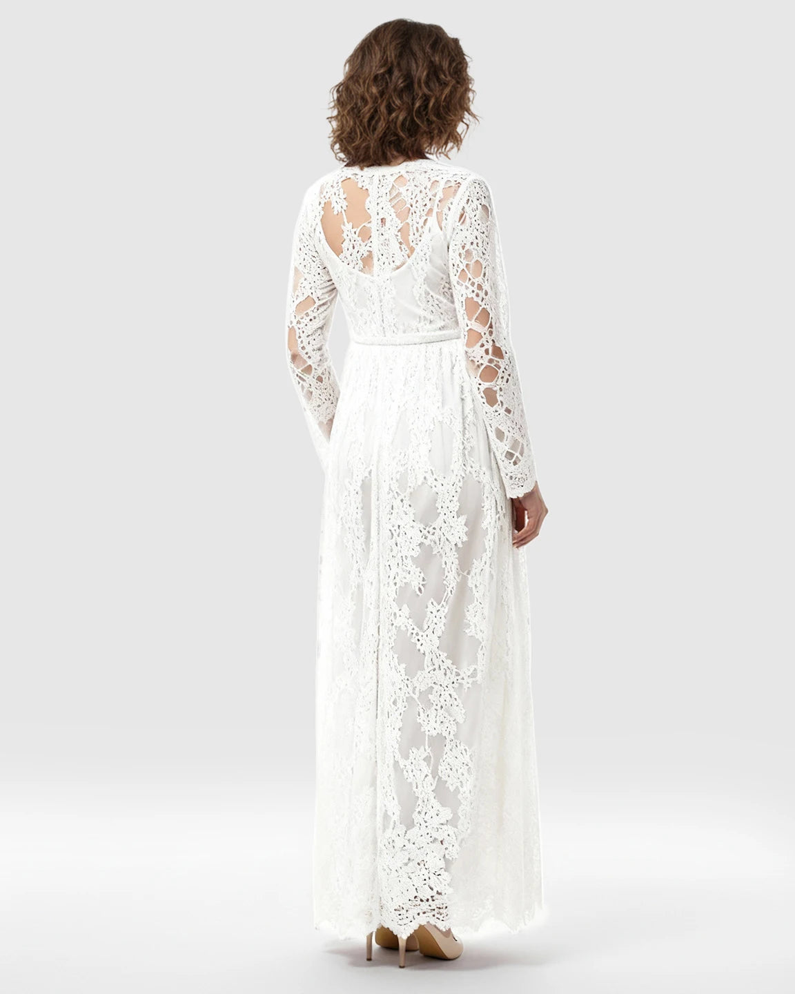 Sheer Floral Lace Empire Waist Maternity Maxi Dress