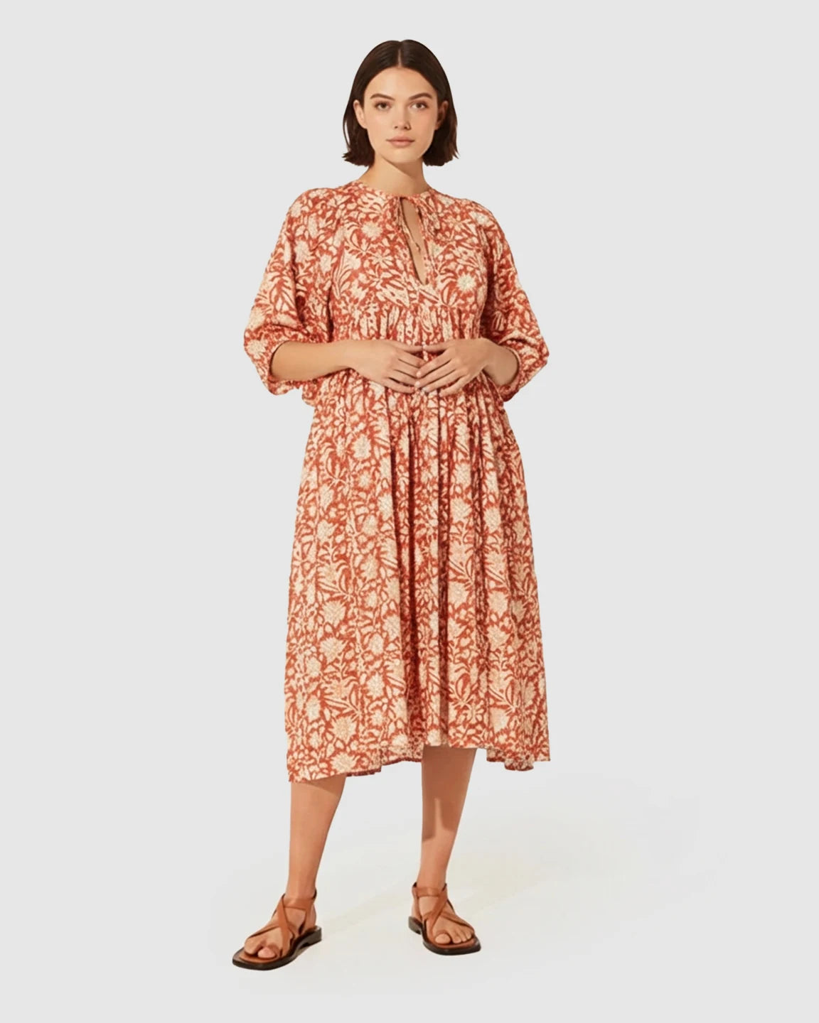 Puff Sleeve Floral Print Loose Maternity Dress