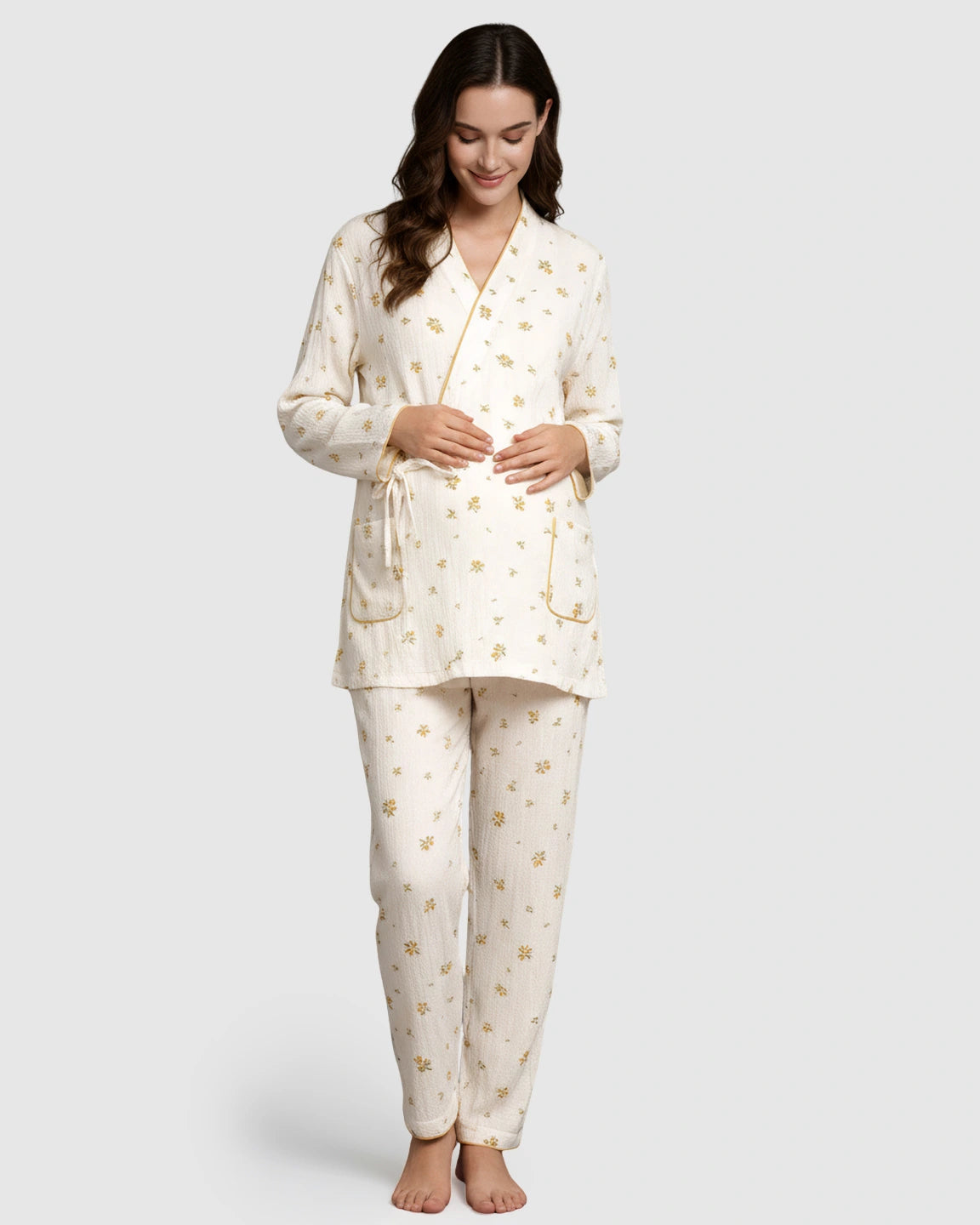 Pocketed Kimono Wrap Maternity Sleepwear Set