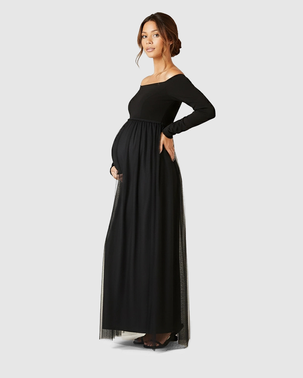 Off-Shoulder Tulle Maternity Maxi Dress