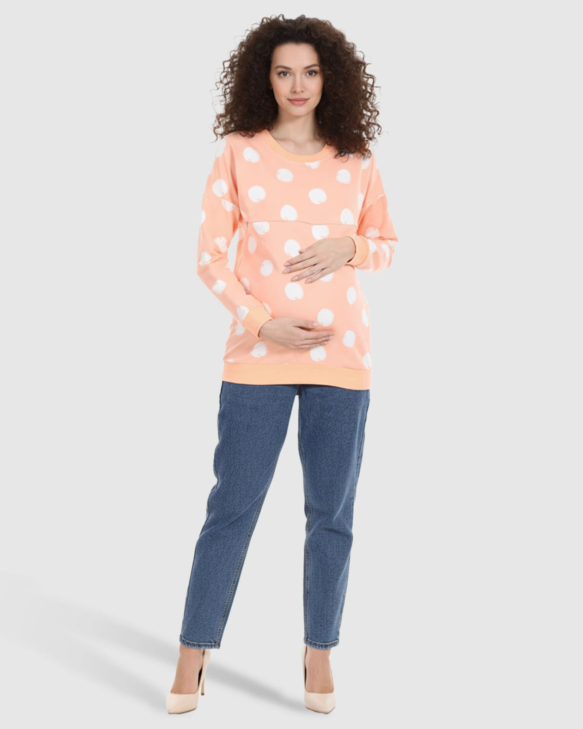 Round Neck Polka Dotted Loose Fit Nursing Sweatshirt
