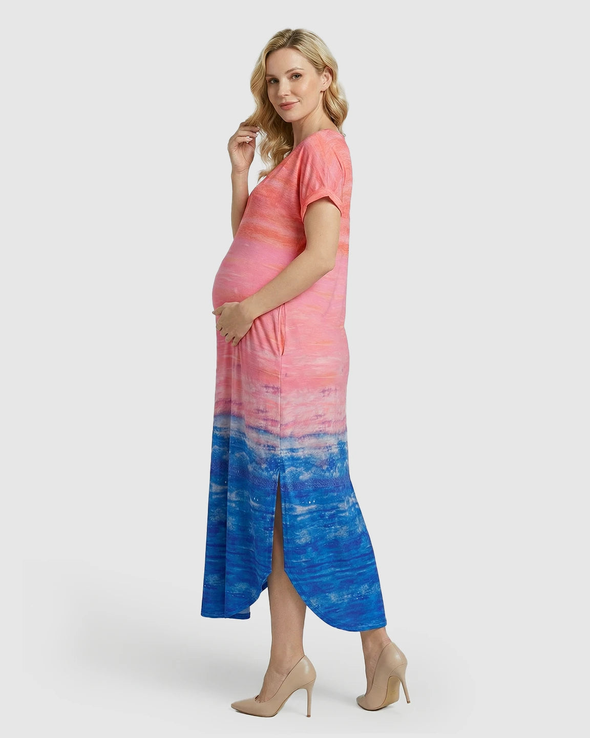 Side-Slits Ombre Color Maternity Maxi Dress