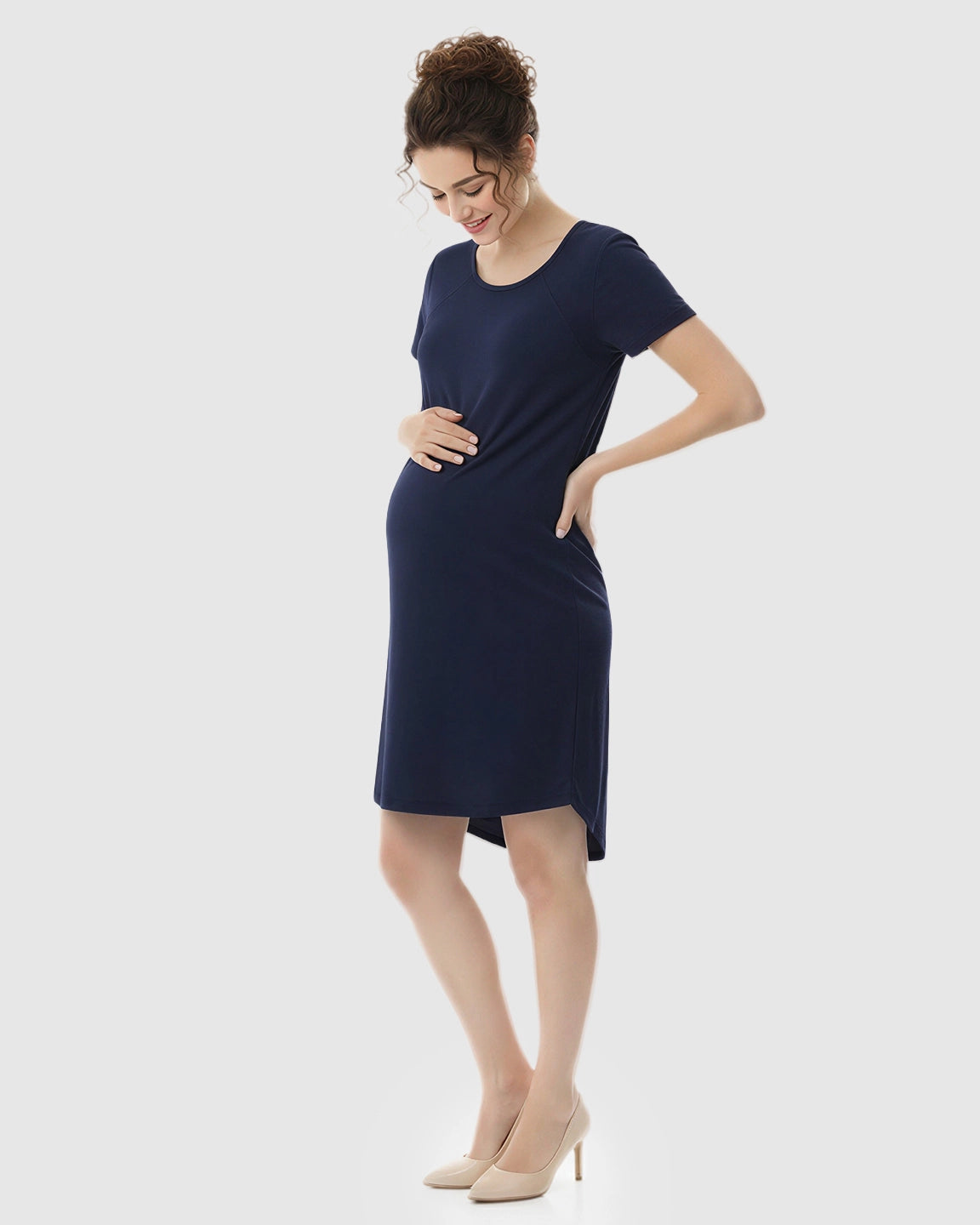 Side-Access Nursing Casual Maternity Midi Dress