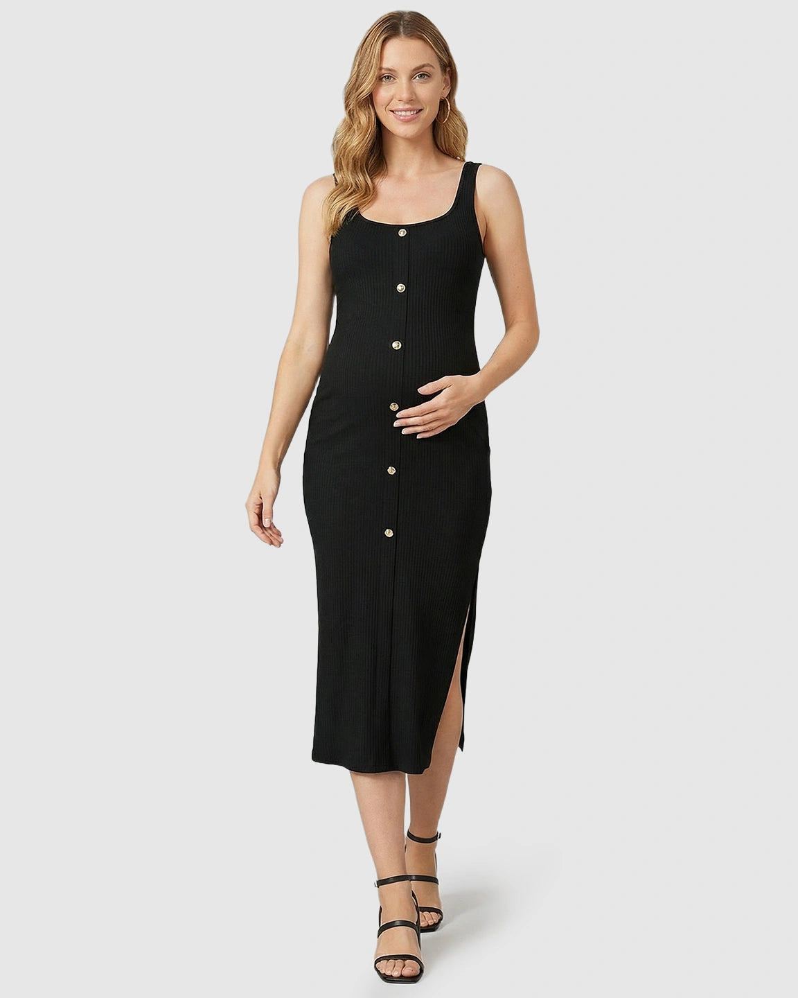 Button-Front Bodycon Maternity Midi Dress