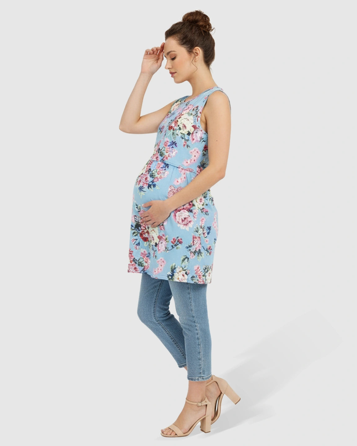 Sleeveless Floral Print Maternity & Nursing Top
