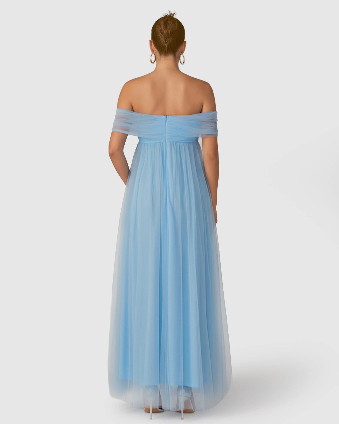 Bardot Neckline Flowy Maternity Evening Gown