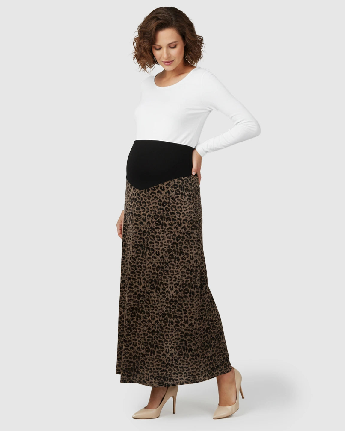 Trendy Leopard Print A Line Cut Maternity Maxi Skirt