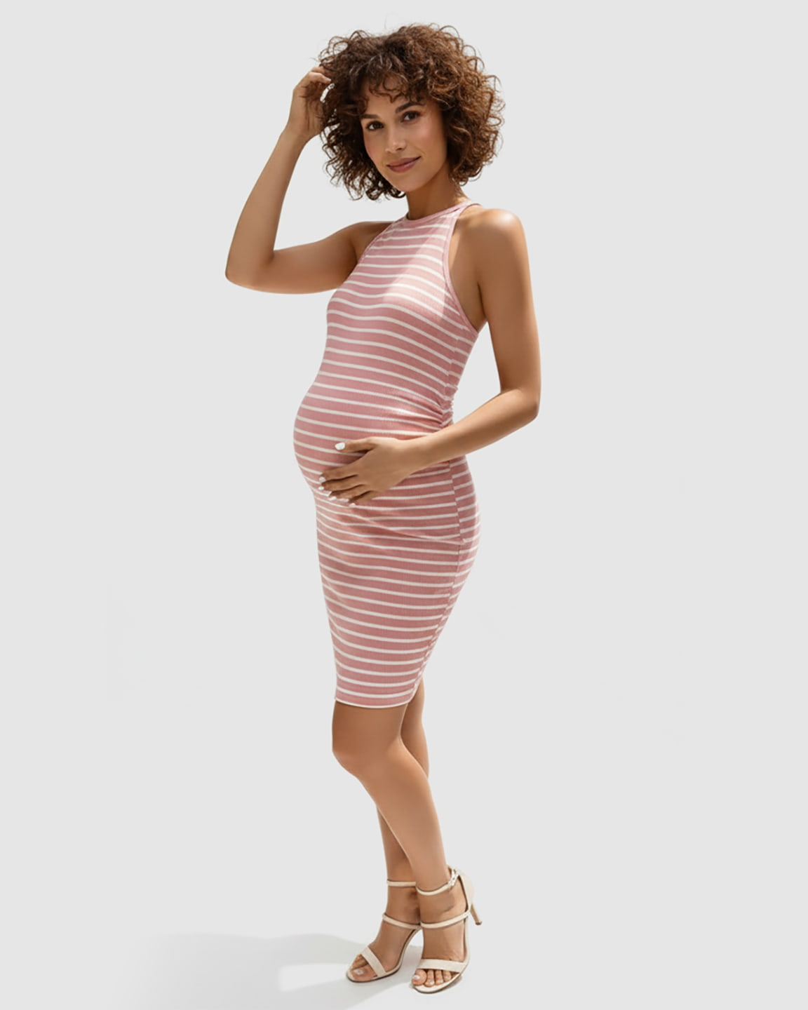 Striped Halter Bodycon Maternity Mini Dress
