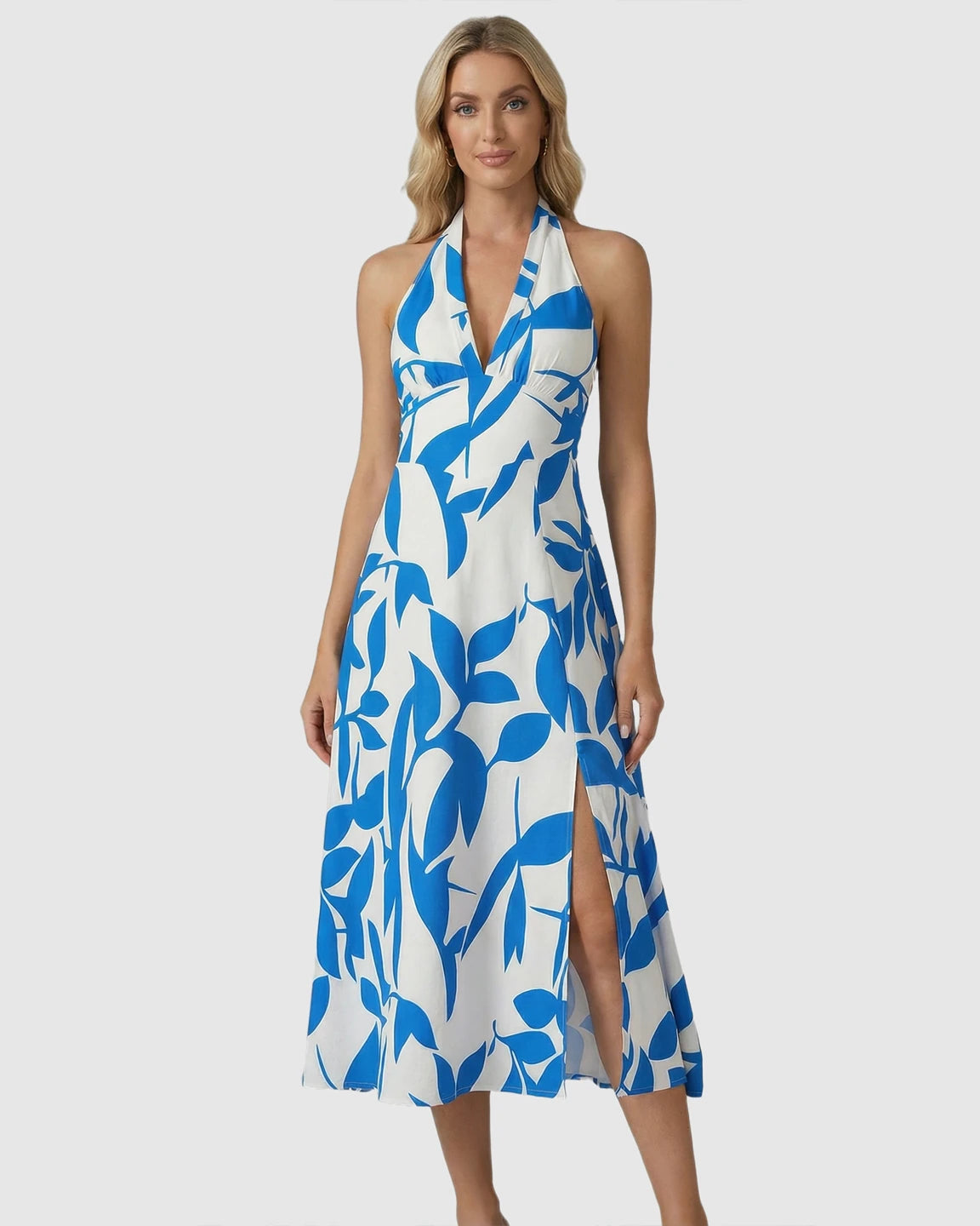 Halter Neck A-line Skirt Maternity Midi Dress