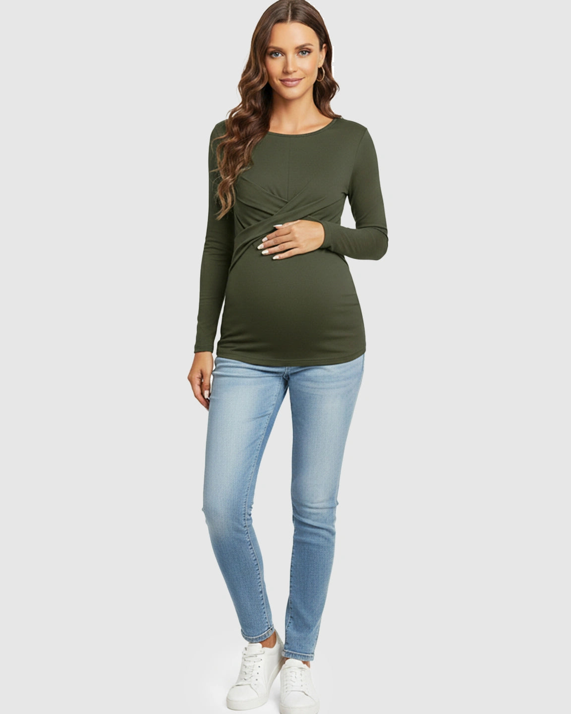 Cross-Pleat Fitted Long Sleeve Maternity Top