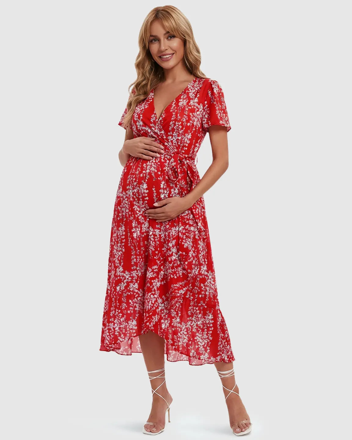 Floral V-neck Large Swing Maternity Midi Dress