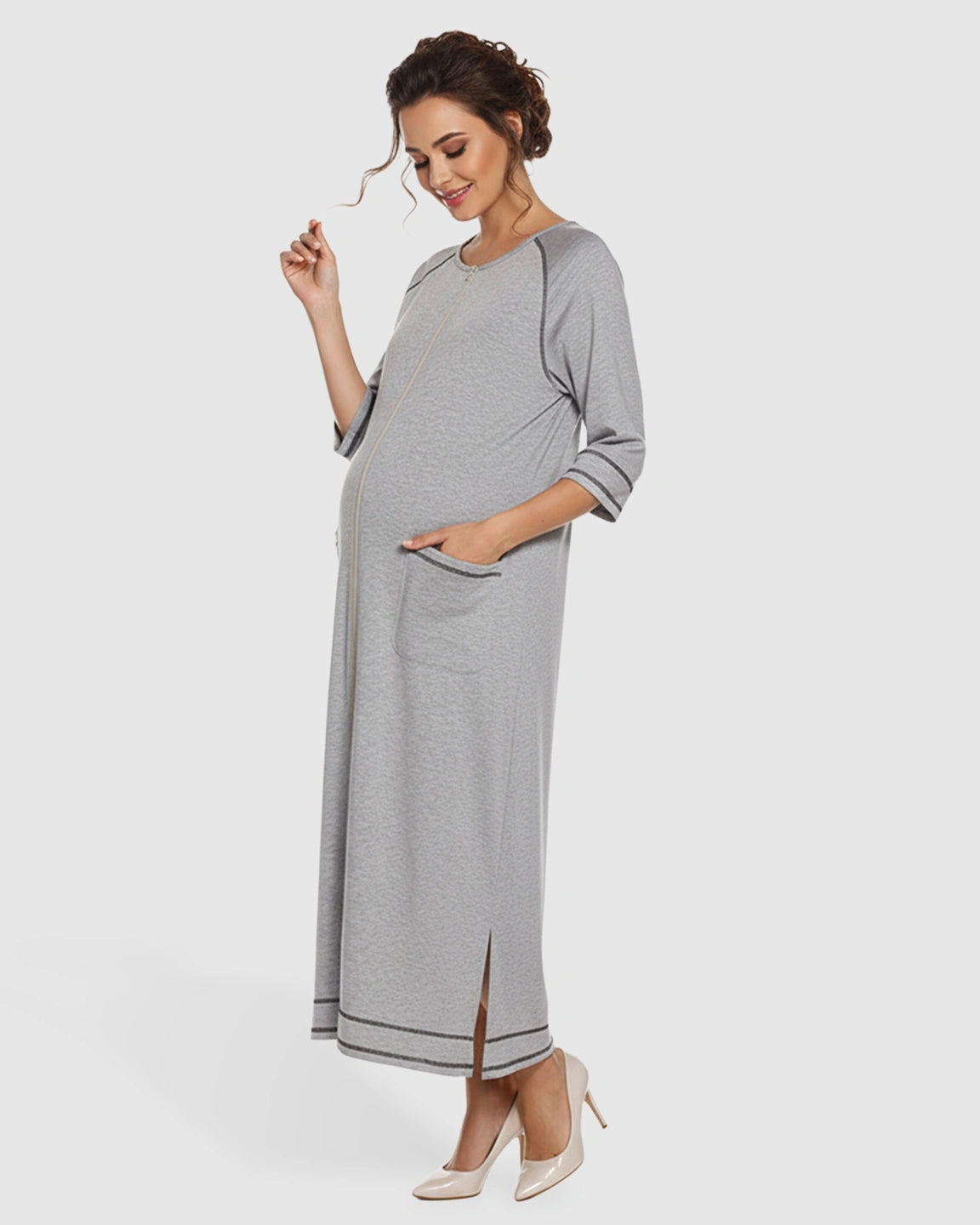 Front Zipper Loose Fit Maternity & Nursing Dress