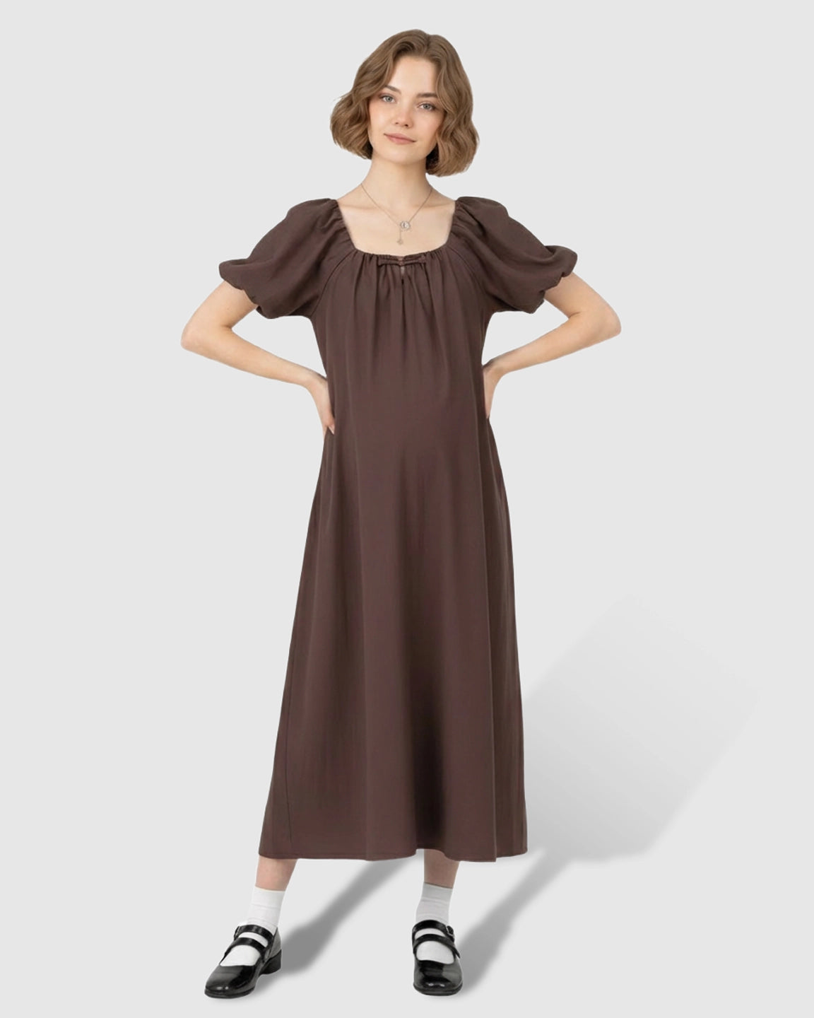 Short Puff Sleeve Casual Maternity Maxi Dress