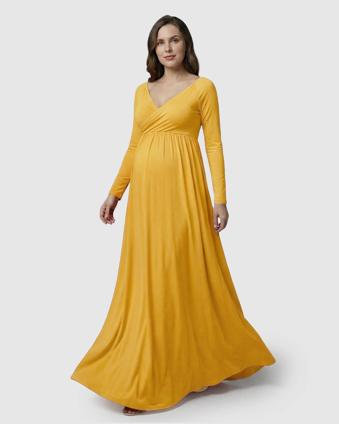 Long-Sleeve Full Train Maternity Maxi Dress