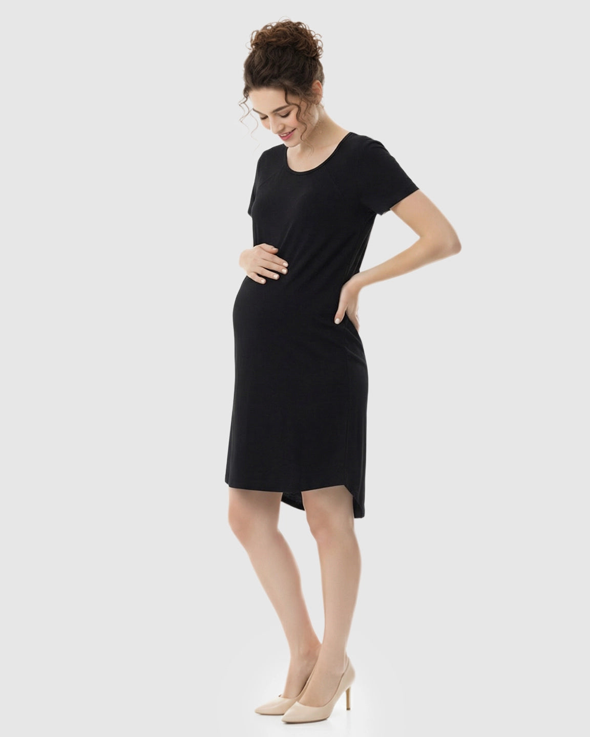 Side-Access Nursing Casual Maternity Midi Dress