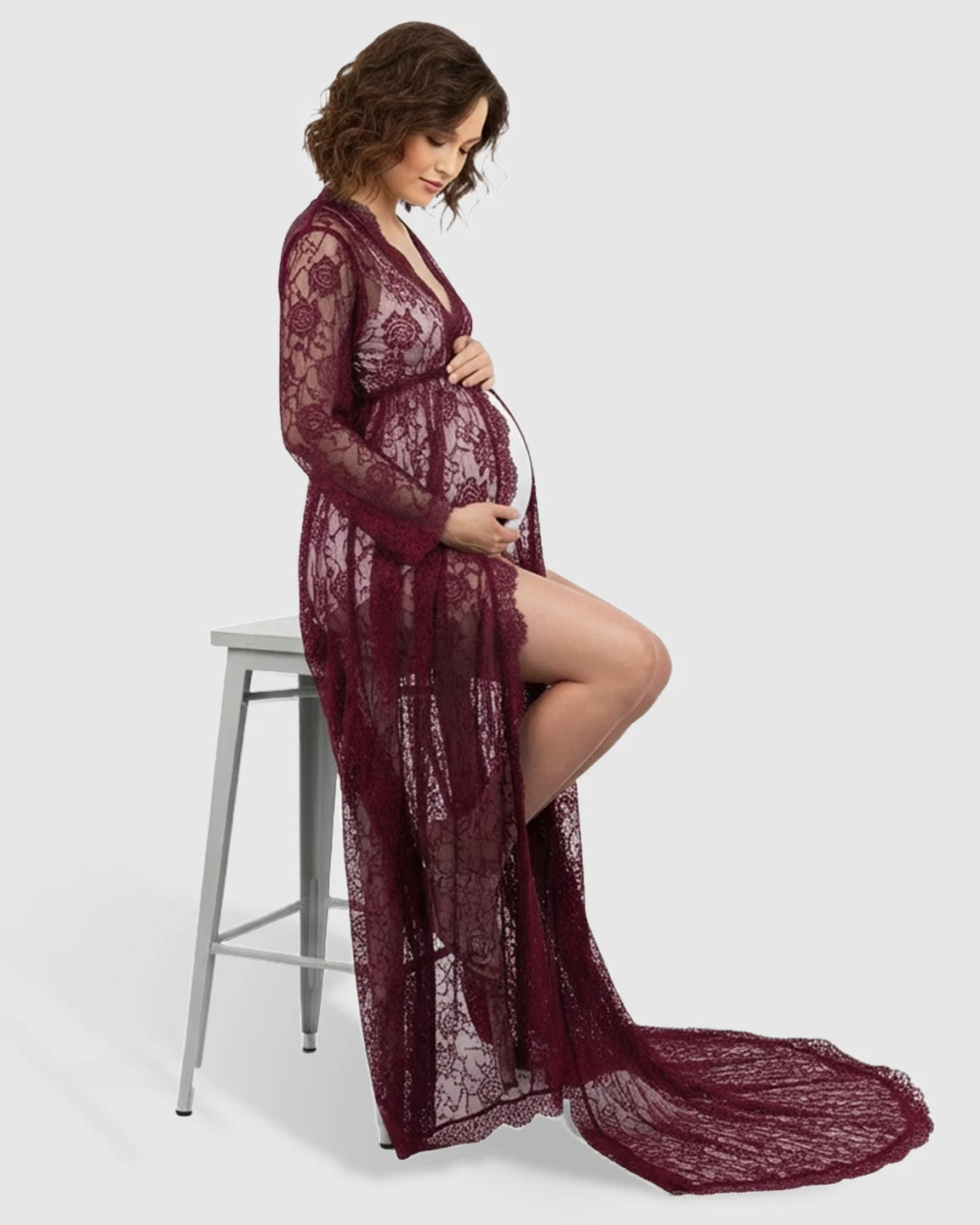 Floral Lace Romantic Maternity Photoshoot Maxi Dress