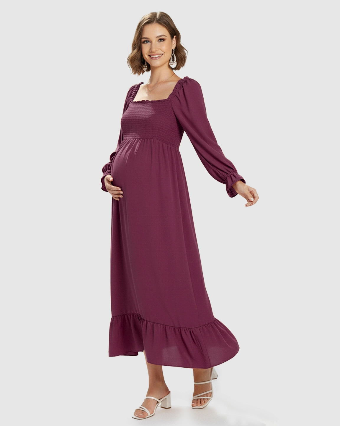 Bishop Sleeves Retro Elegant Maternity Maxi Dress