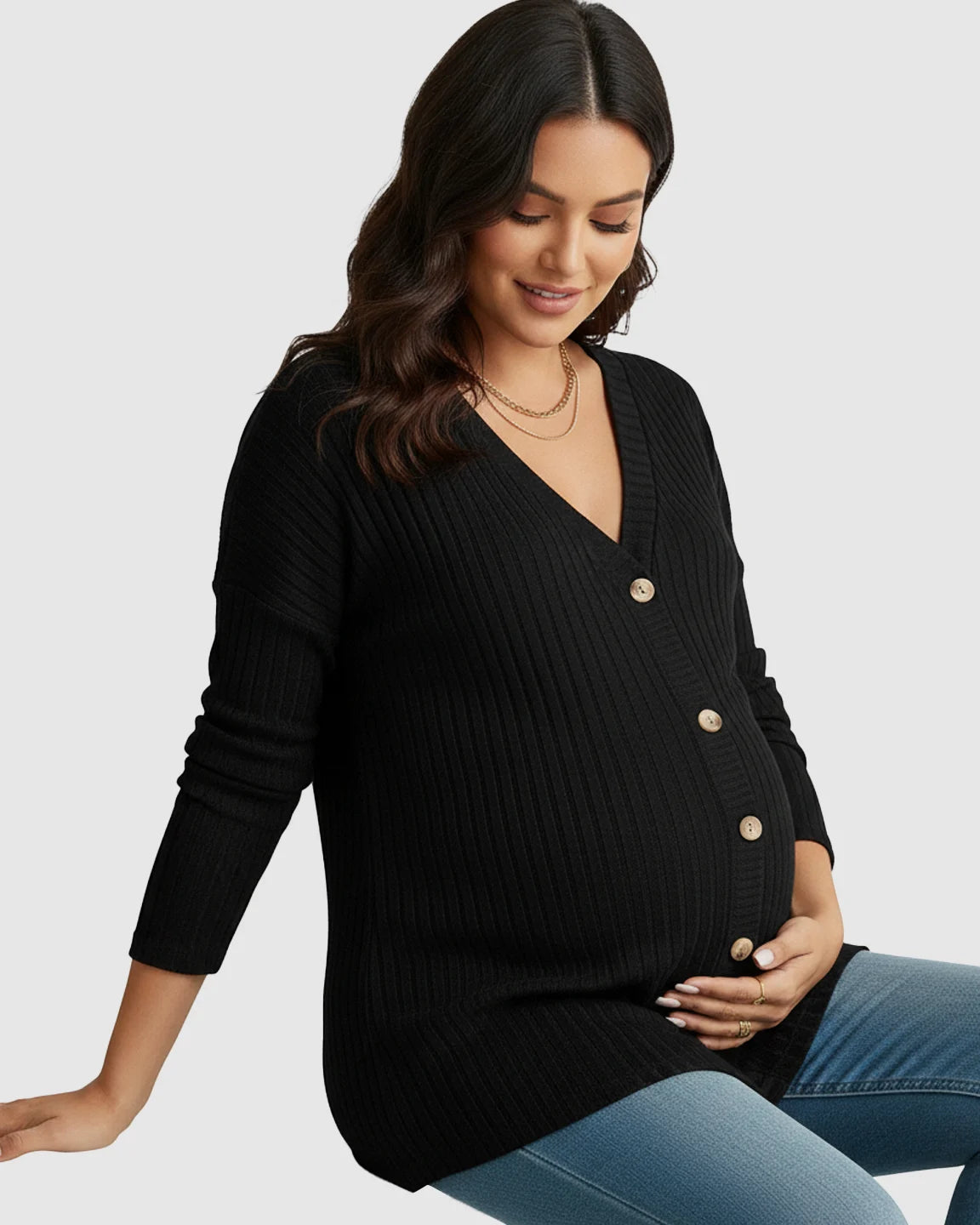 Ribbed Button-Front Drop Shoulder Maternity Top