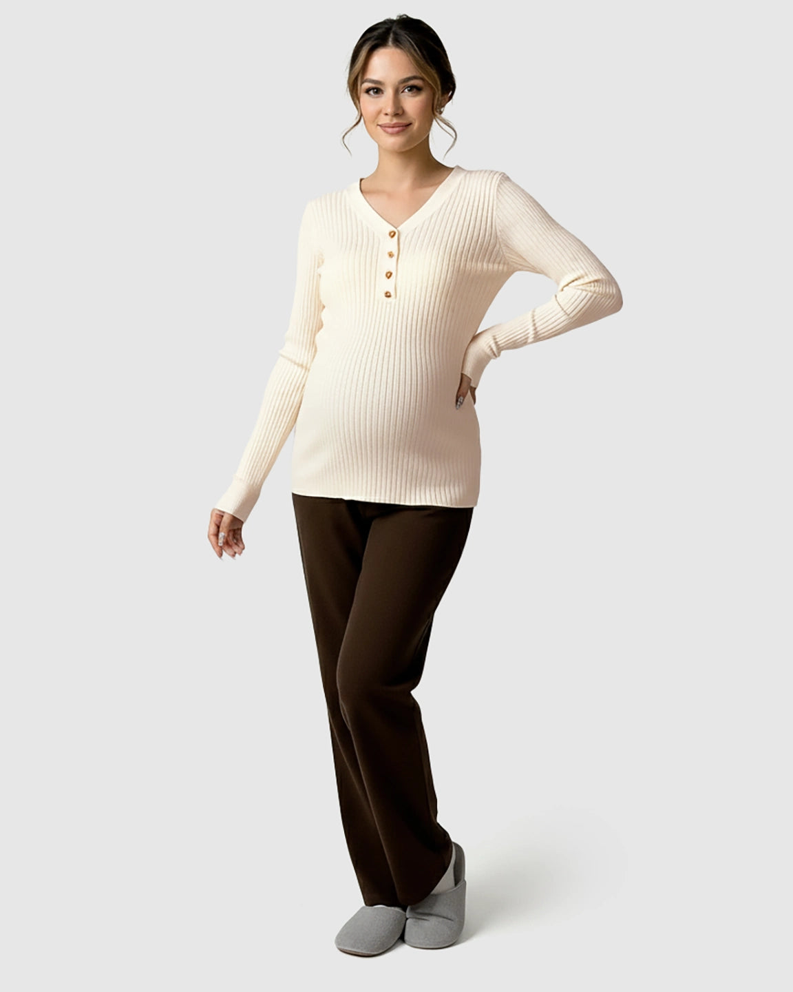 Ribbed Korean V-Neck Maternity Nursing Sweater