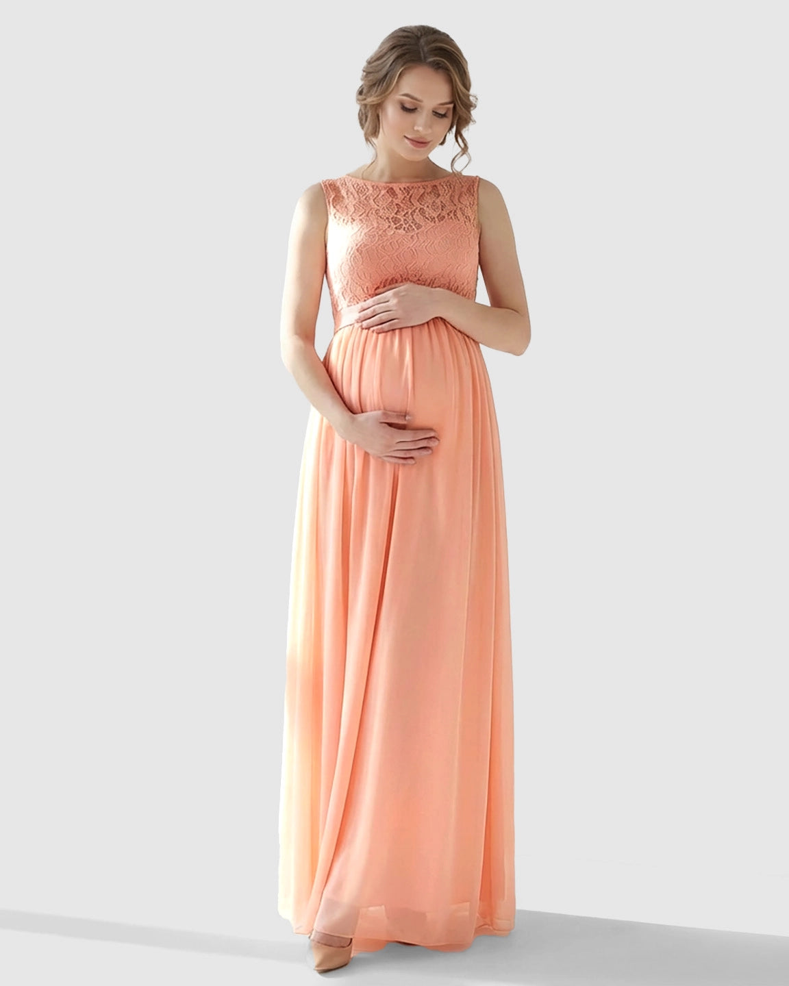 Lace Bodice Elegant Maternity Maxi Dress
