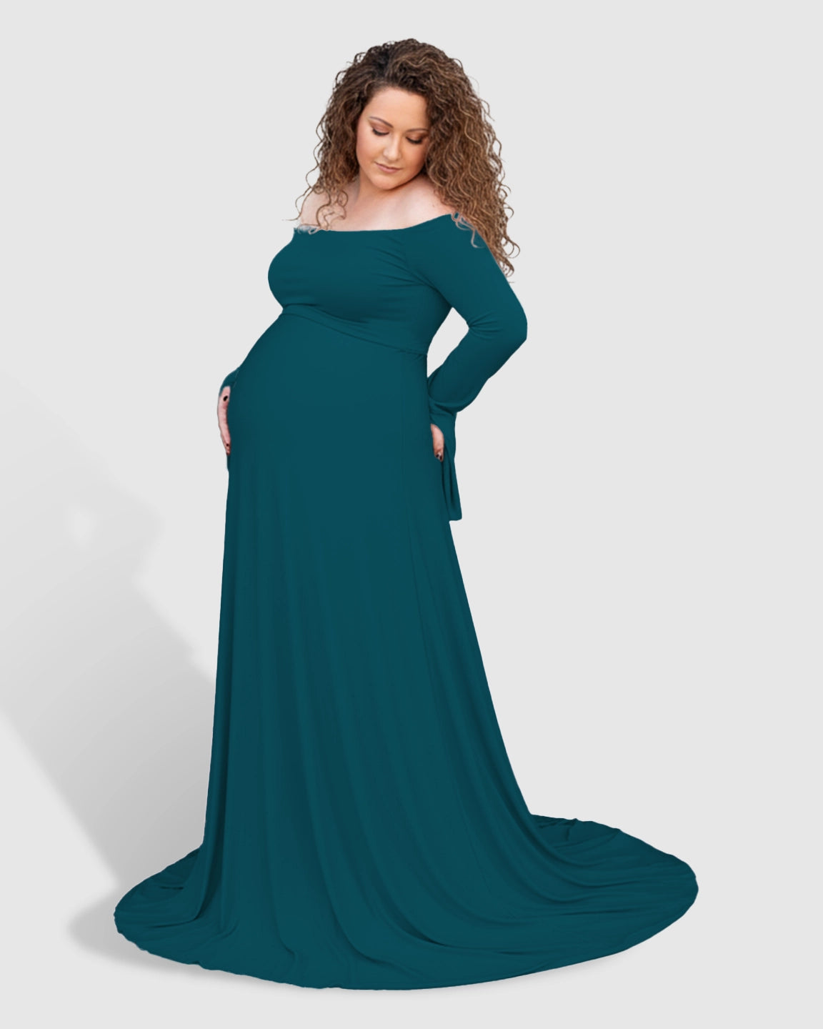 Off-Shoulder Bell Sleeve Boho Maternity Photoshoot Maxi Dress