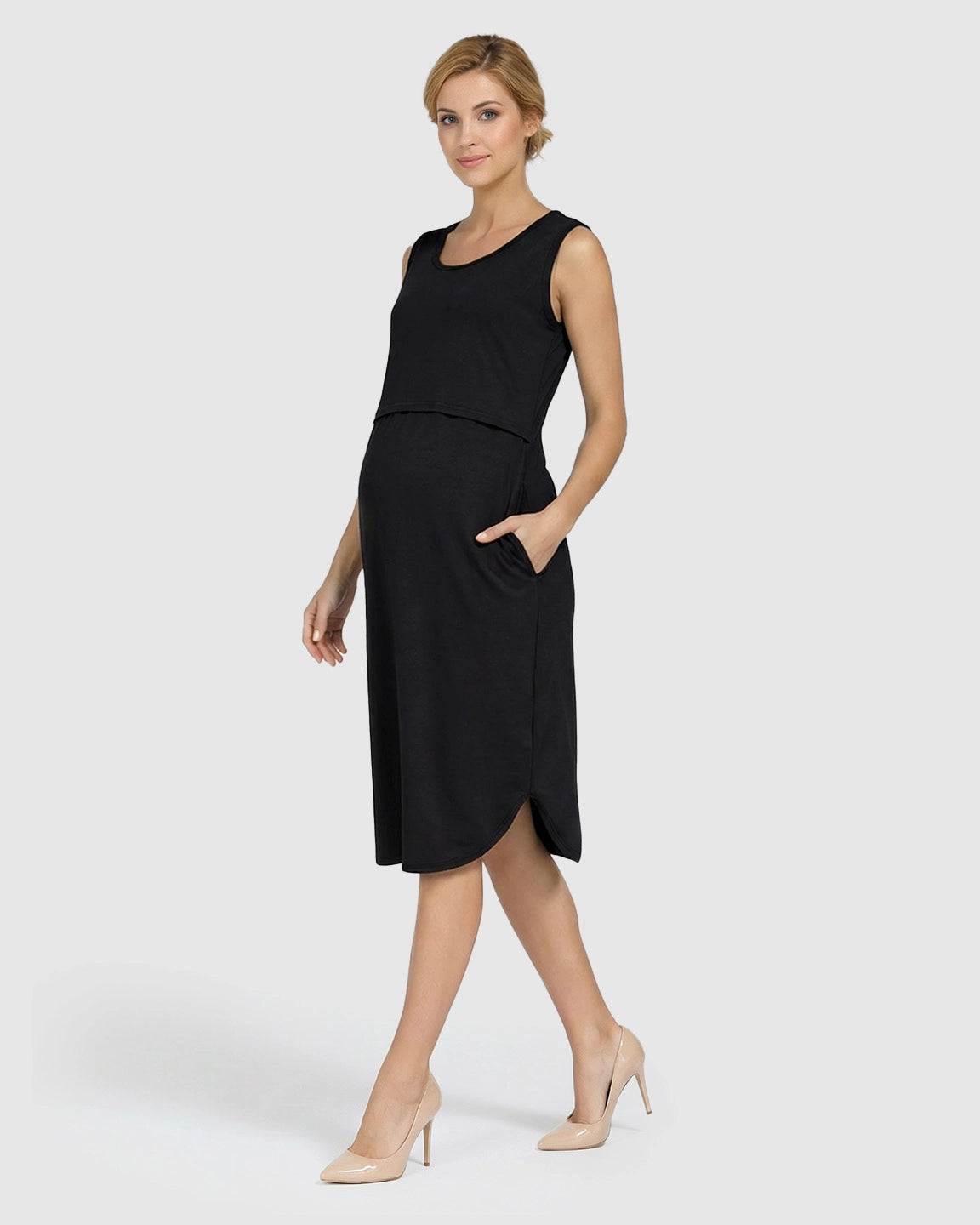 Sleeveless High-Waisted Maternity & Nursing Dress