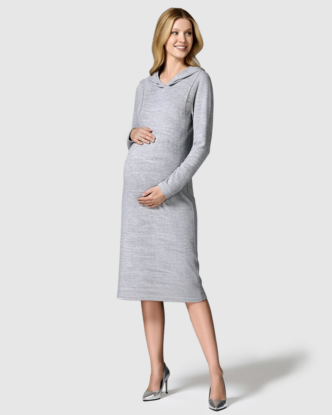 Hooded Side-Access Nursing & Maternity Midi Dress