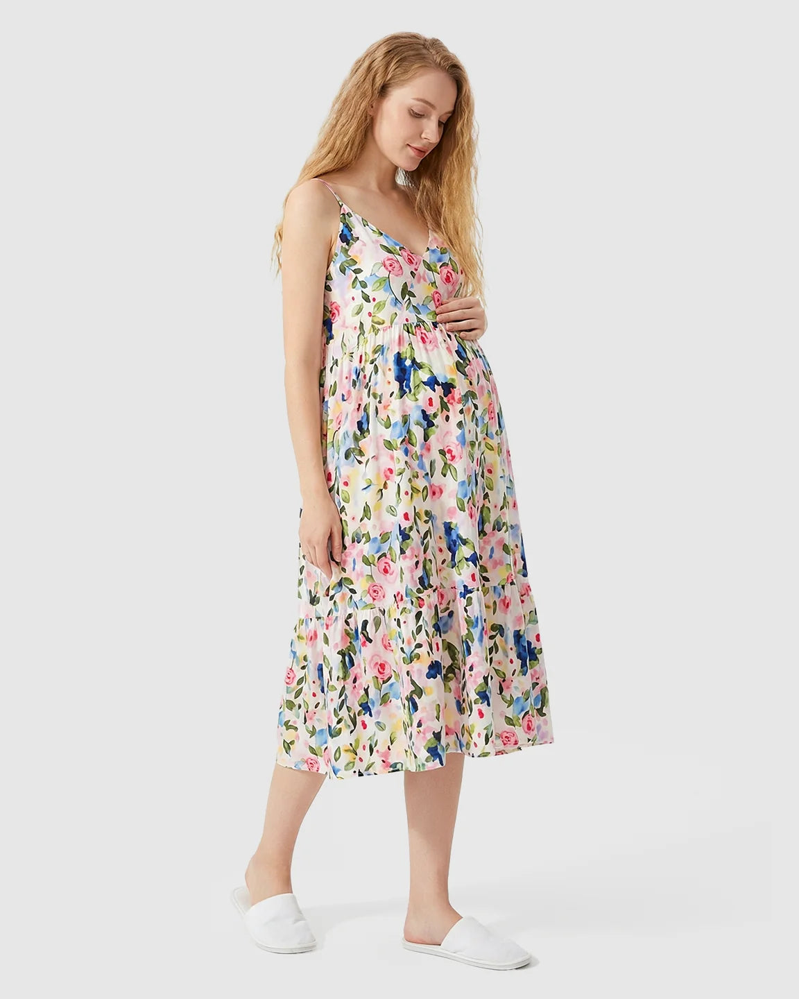 Sleeveless Rose Print Maternity Nightdress
