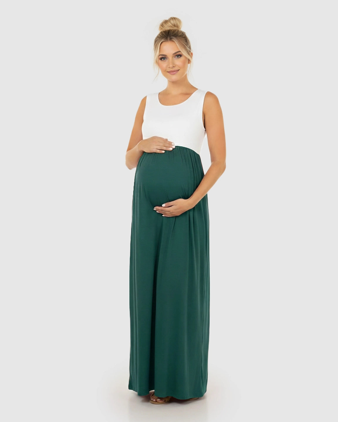 Colorblock High-Waisted Maternity Maxi Dress