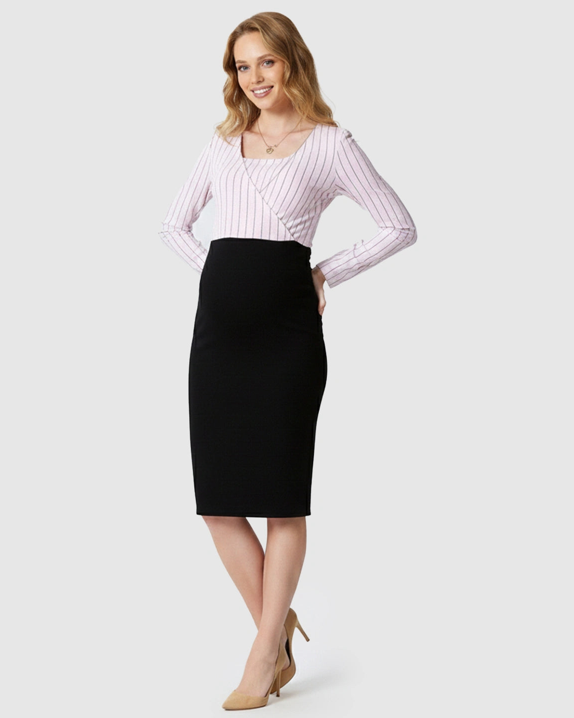 Striped Top Bodycon Nursing & Maternity Pencil Dress