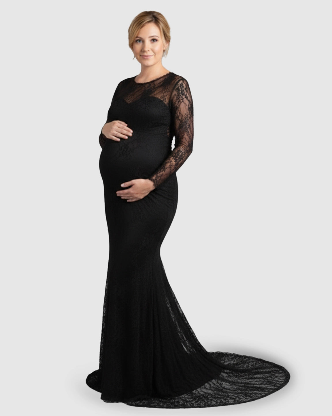 Sheer Lace Trumpet Maternity Photoshoot Gown