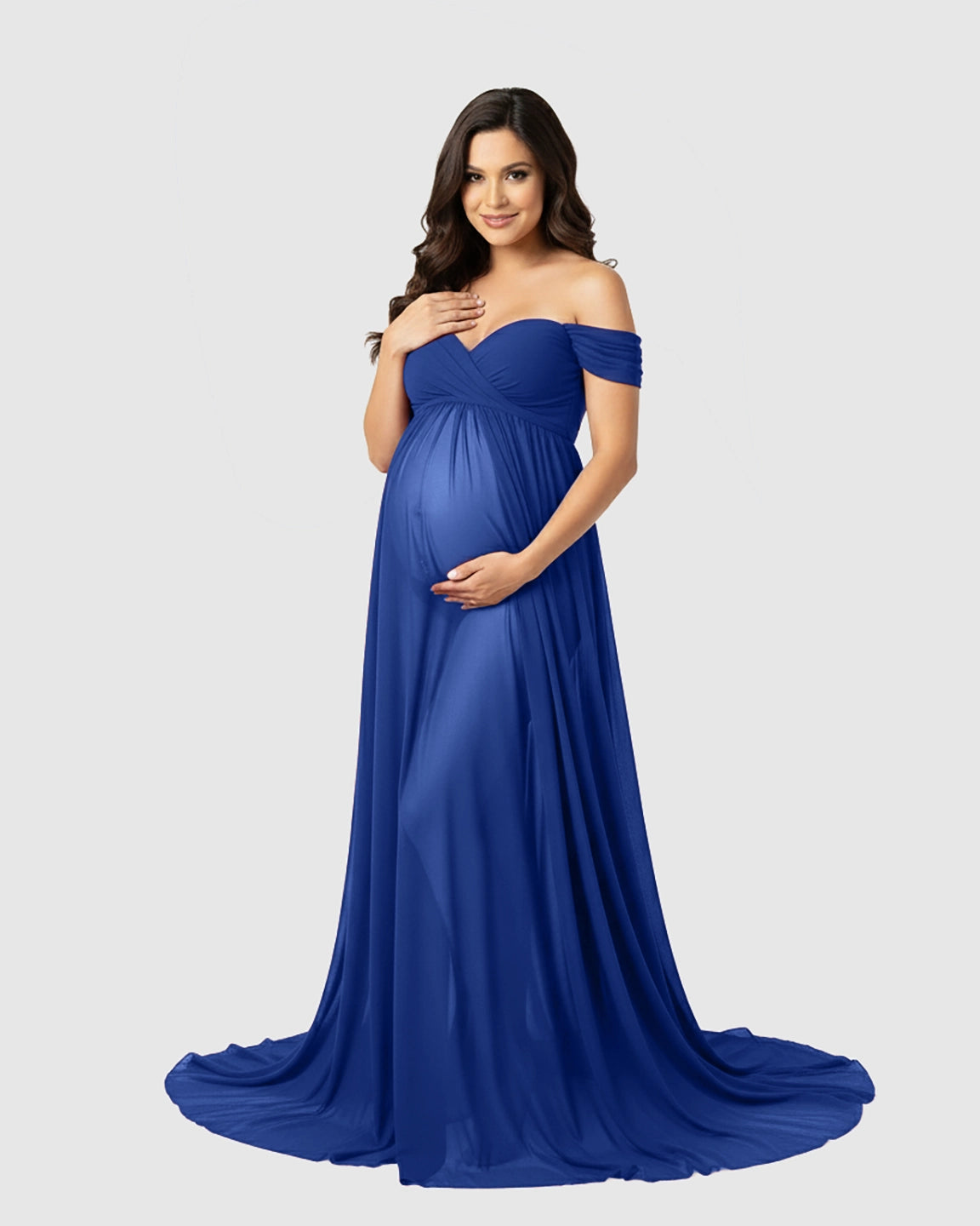 Off Shoulder Laced Flowing Maternity Maxi Dress
