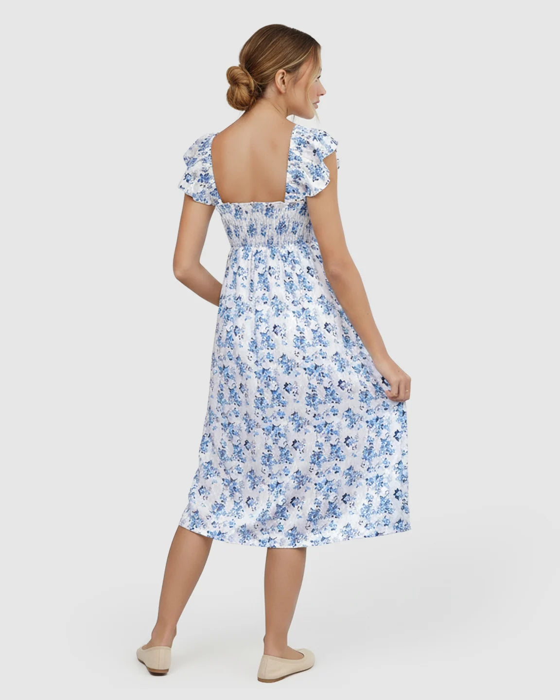 Smocked Bodice Romantic Maternity Dress