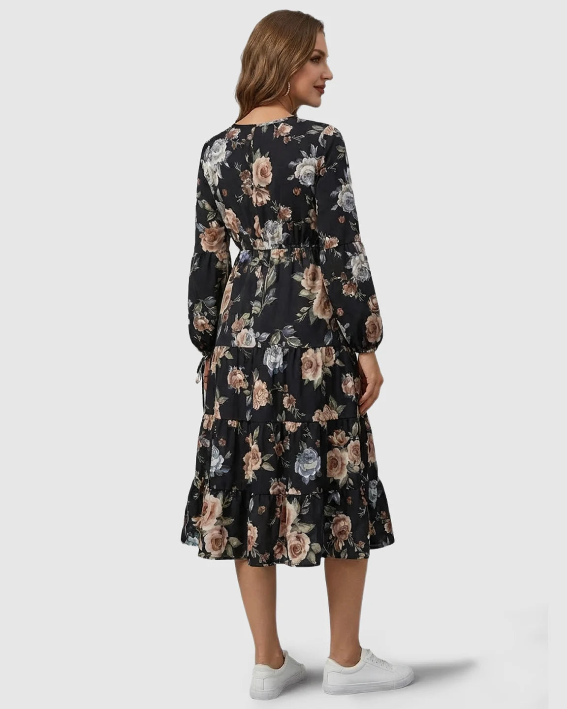 Floral Tiered Hem Boho Maternity Midi Dress