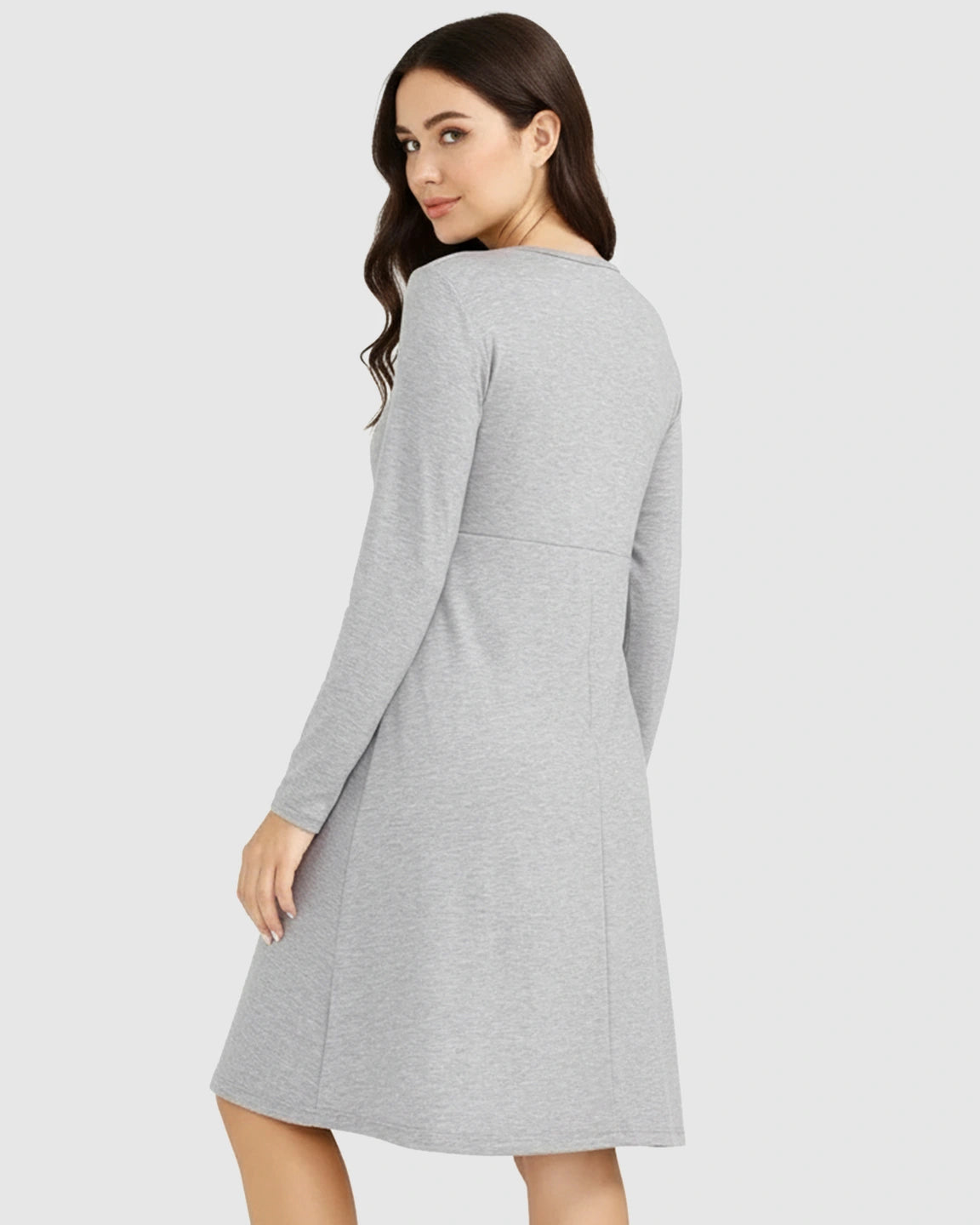 Button-Front Empire Waist Long Sleeve Nursing Dress