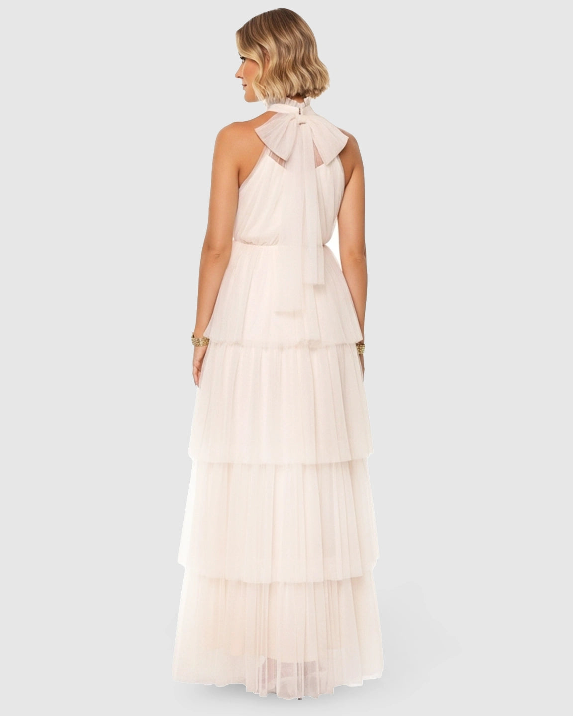 Halter Neck Tiered Mesh Maternity Gown