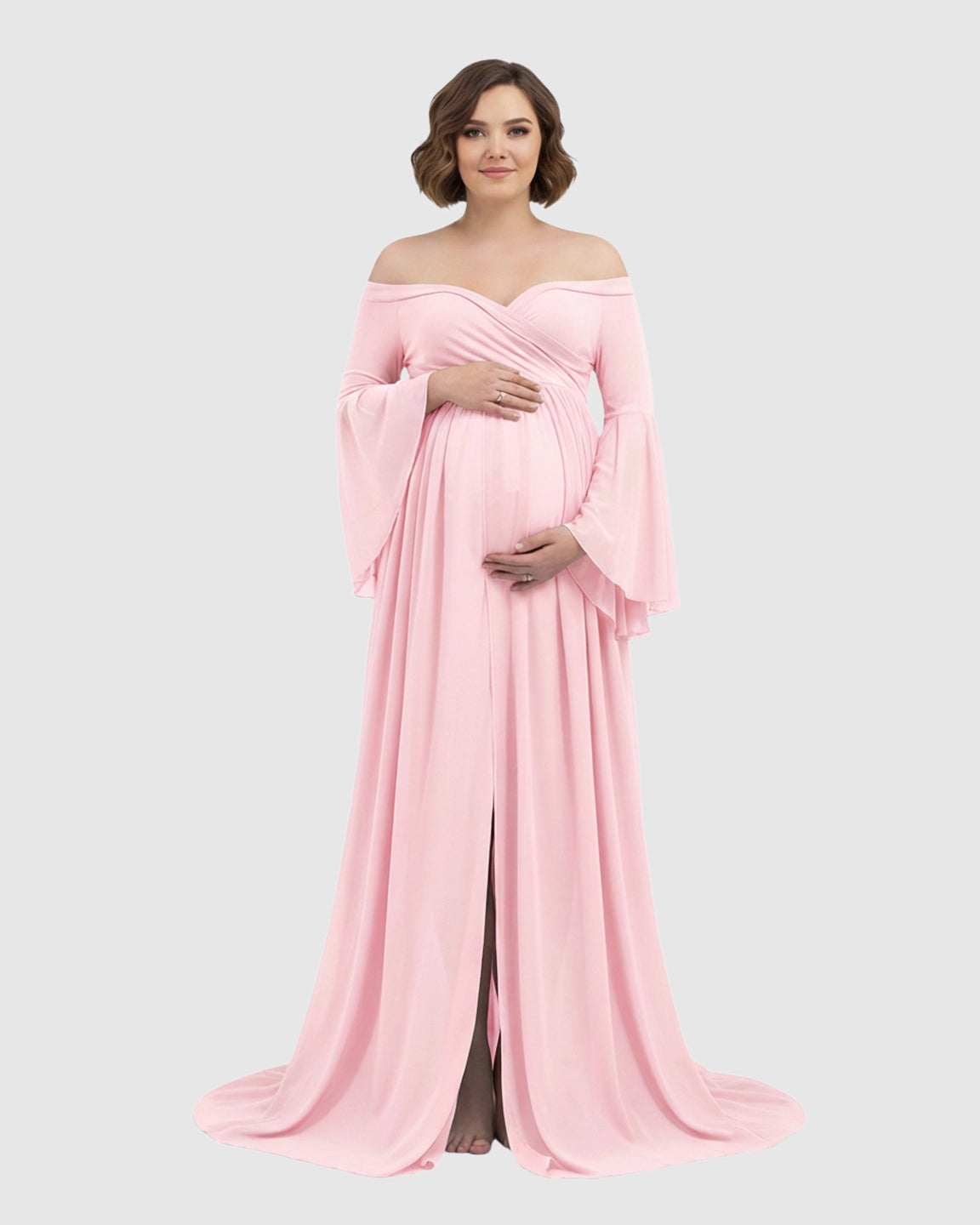 Bell Sleeves Super Long Train Maternity Photoshoot Gown
