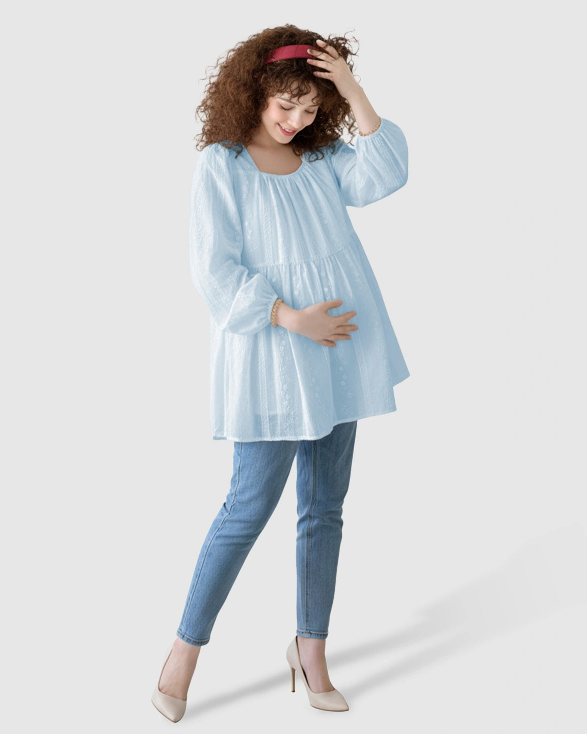 Embroidered Texture Korean-Style Maternity Tunic Top