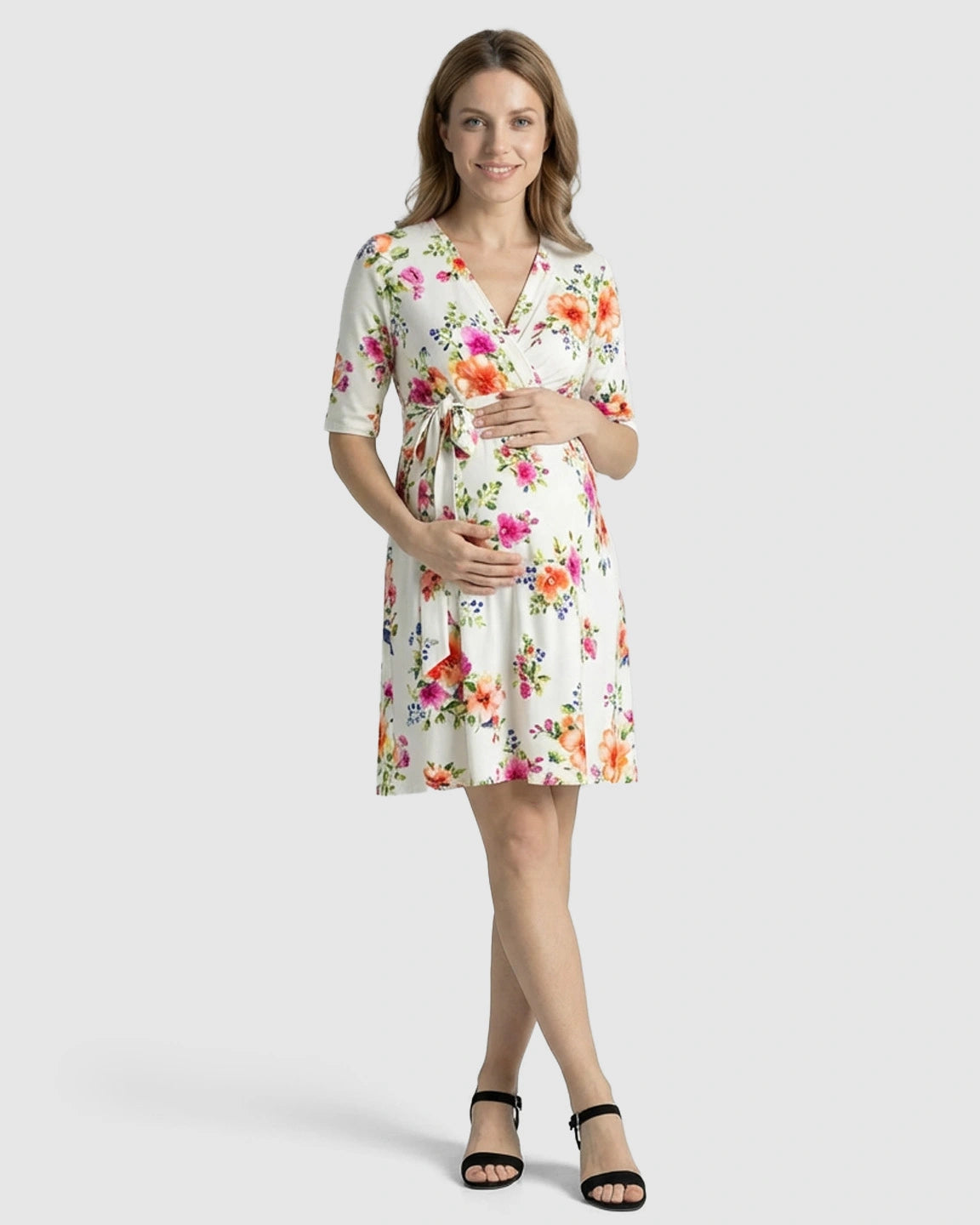 Adjustable Waist Floral Maternity Short Dress