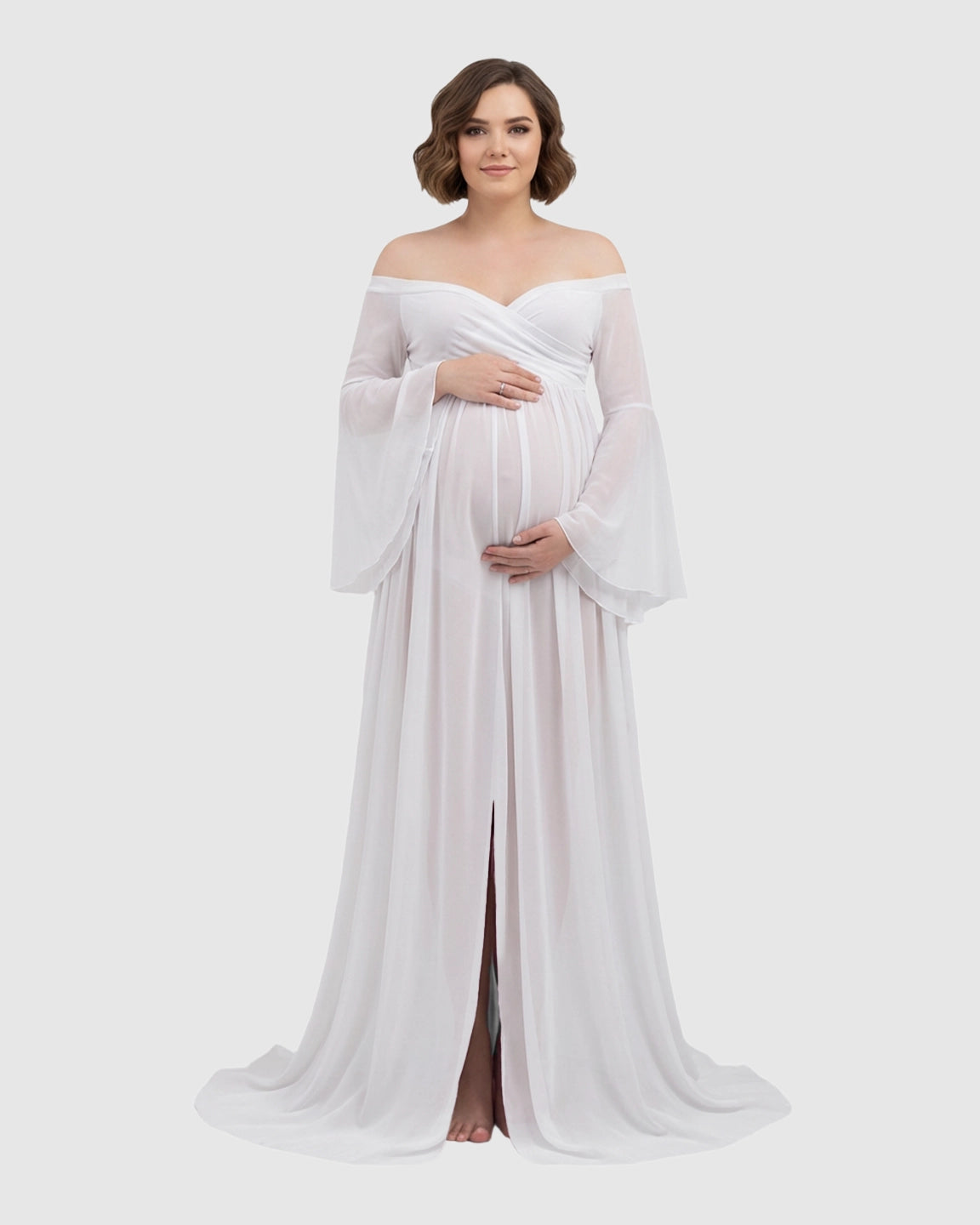 Bell Sleeves Super Long Train Maternity Photoshoot Gown