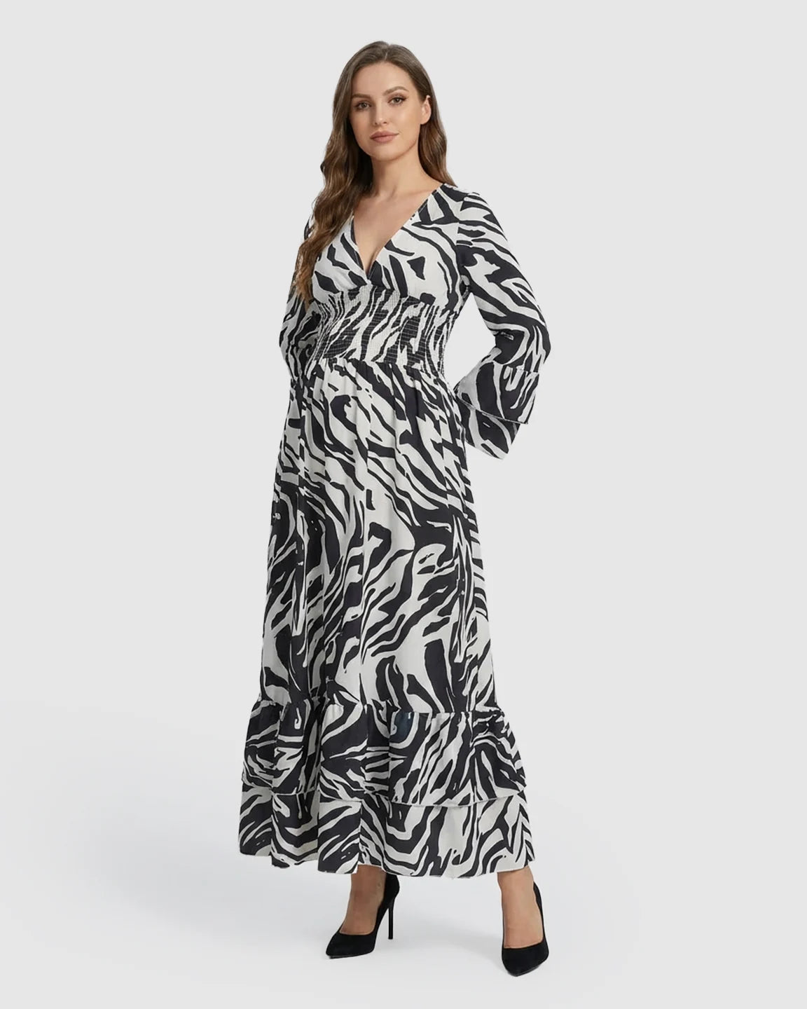 Geometric Pattern Smocked Mid-Waist Maternity Maxi Dress