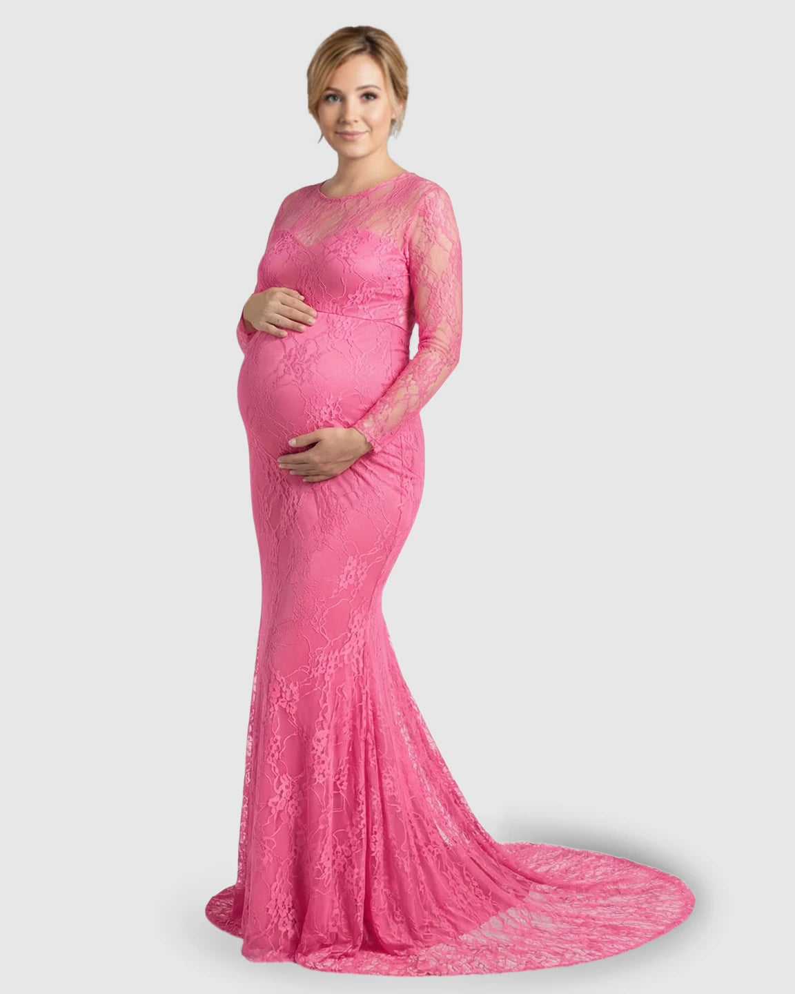 Sheer Lace Trumpet Maternity Photoshoot Gown