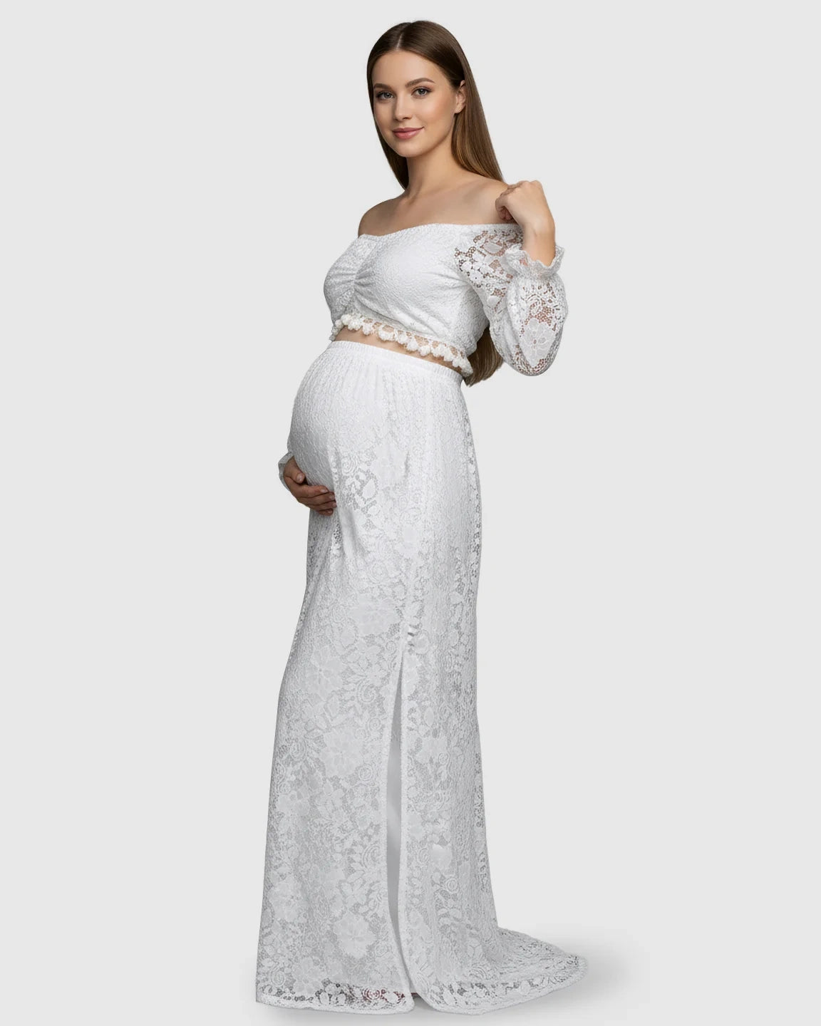 Two Piece Flowing Laced Maternity Photoshoot Dress