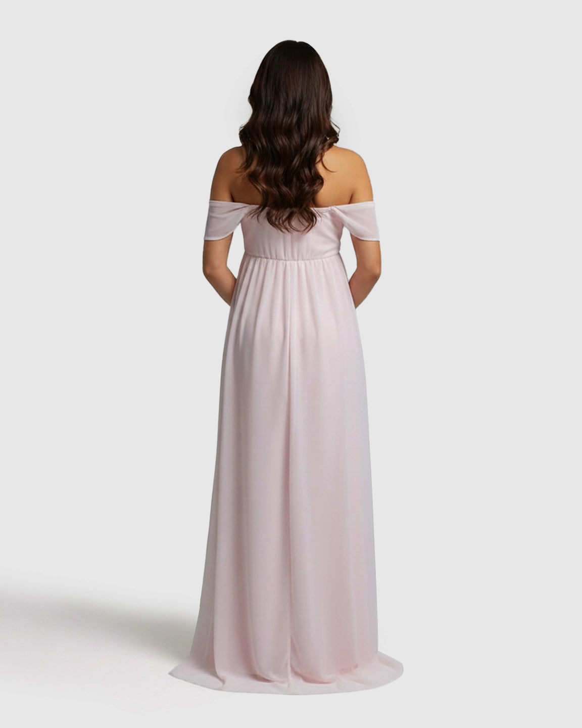 Off-Shoulder Slit Floor-Length Maternity Gown