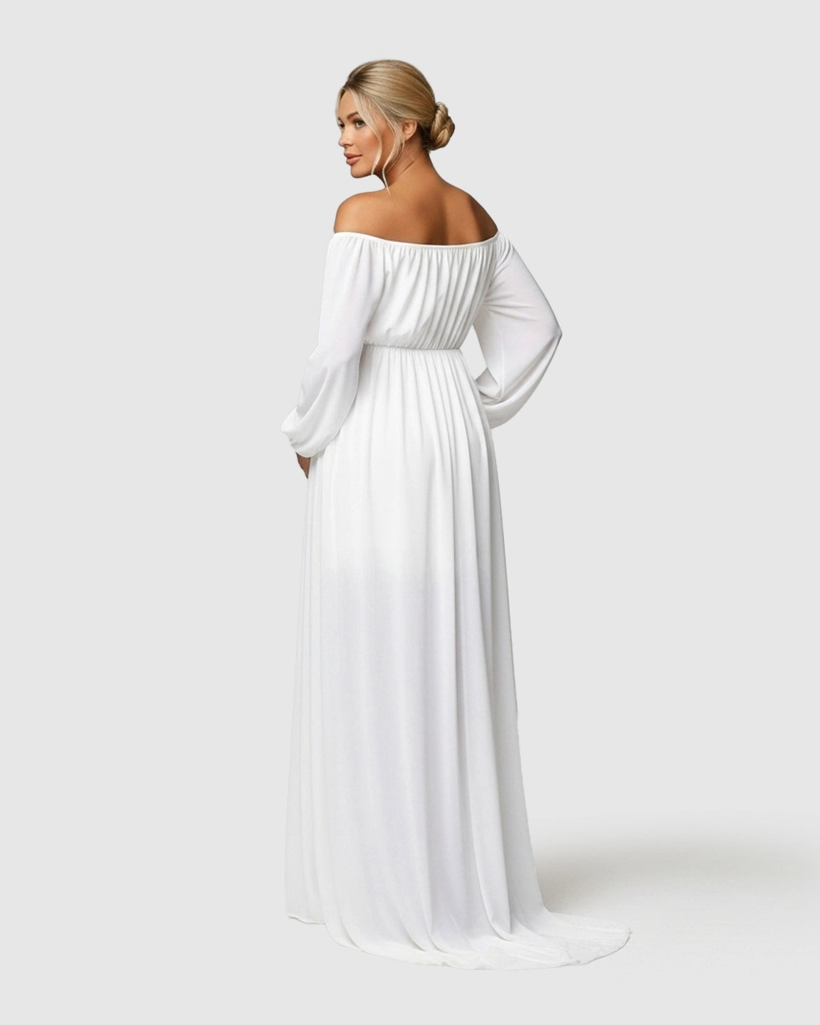 Elastic Neckline Sleeves Elegant-Drape Maternity Gown
