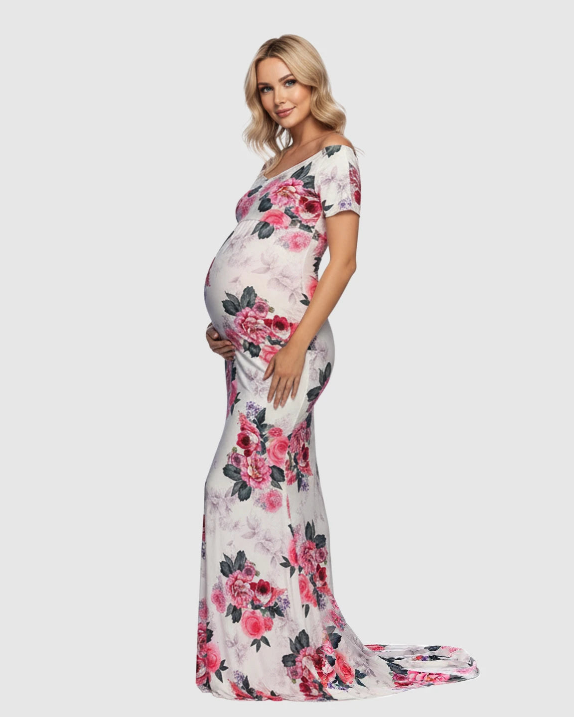 Cross V-neck Floral Print Maternity Maxi Dress