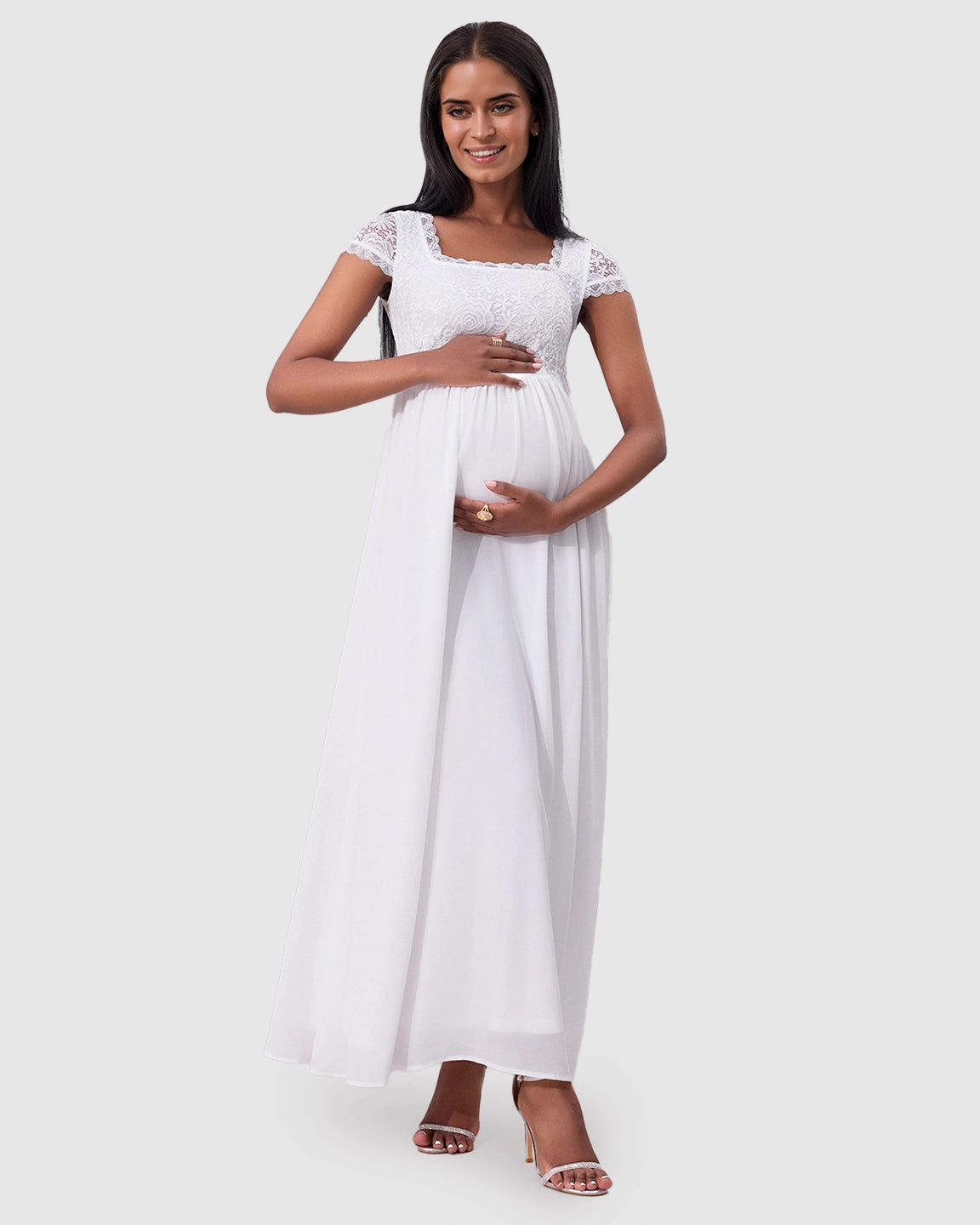 Floral Lace Bodice Elegant Maternity Maxi Dress