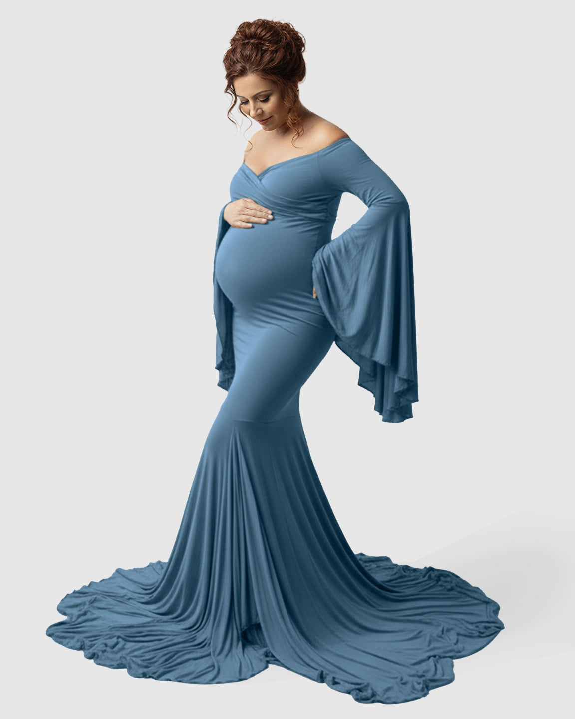 Flared Sleeve Fishtail Train Maternity Photoshoot Dress