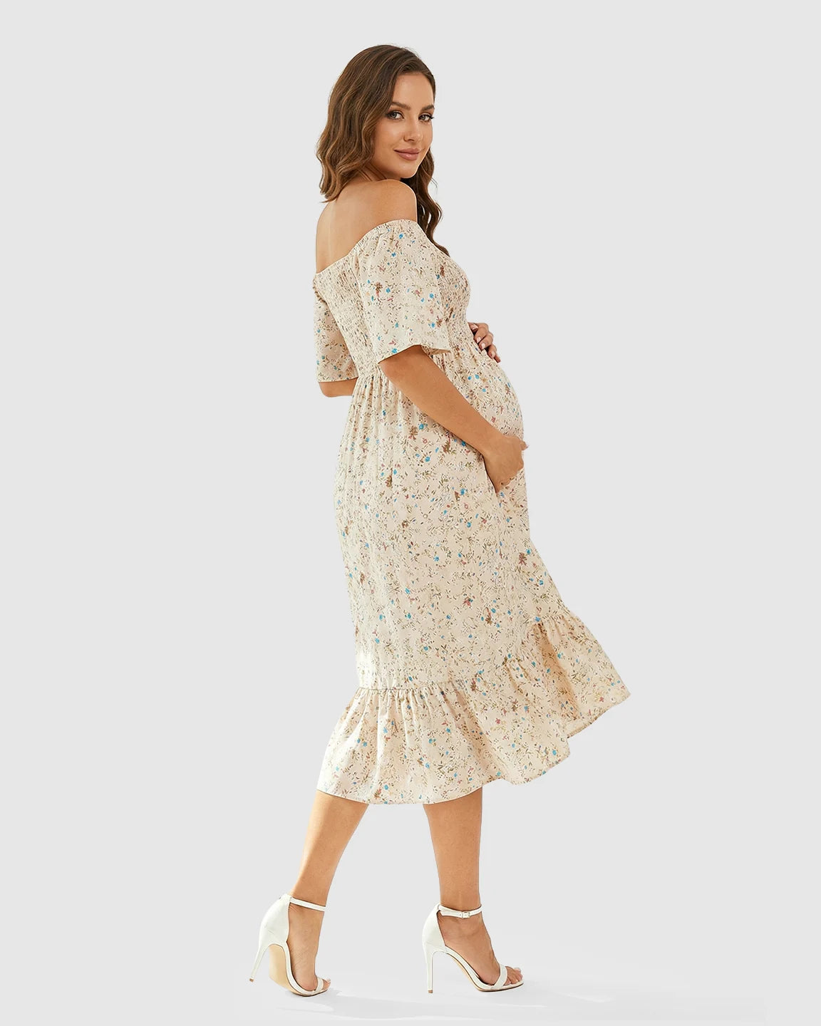 Off Shoulder Floral Maternity Summer Dress