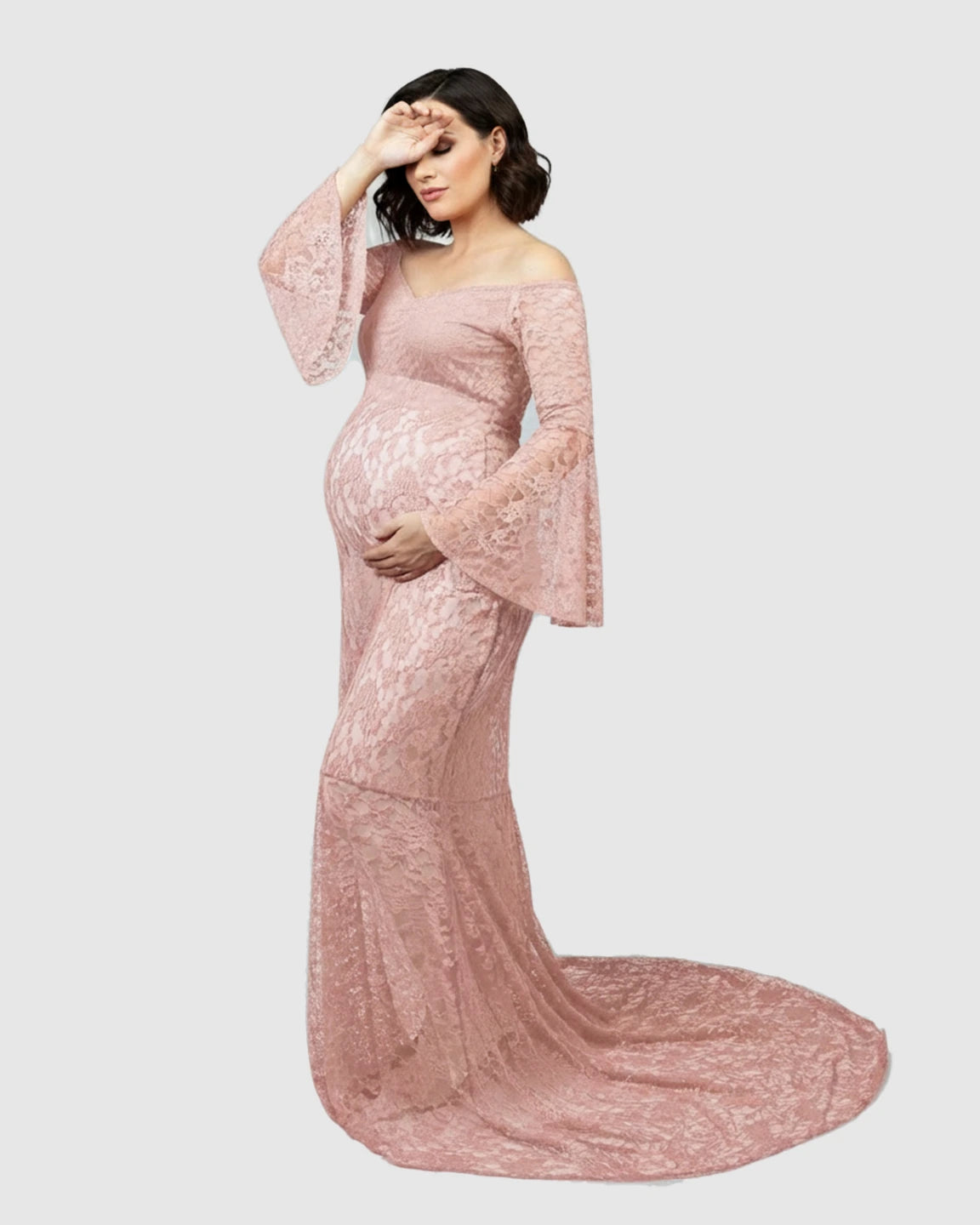 Bell Lace Sleeve Trailing Maternity Gown